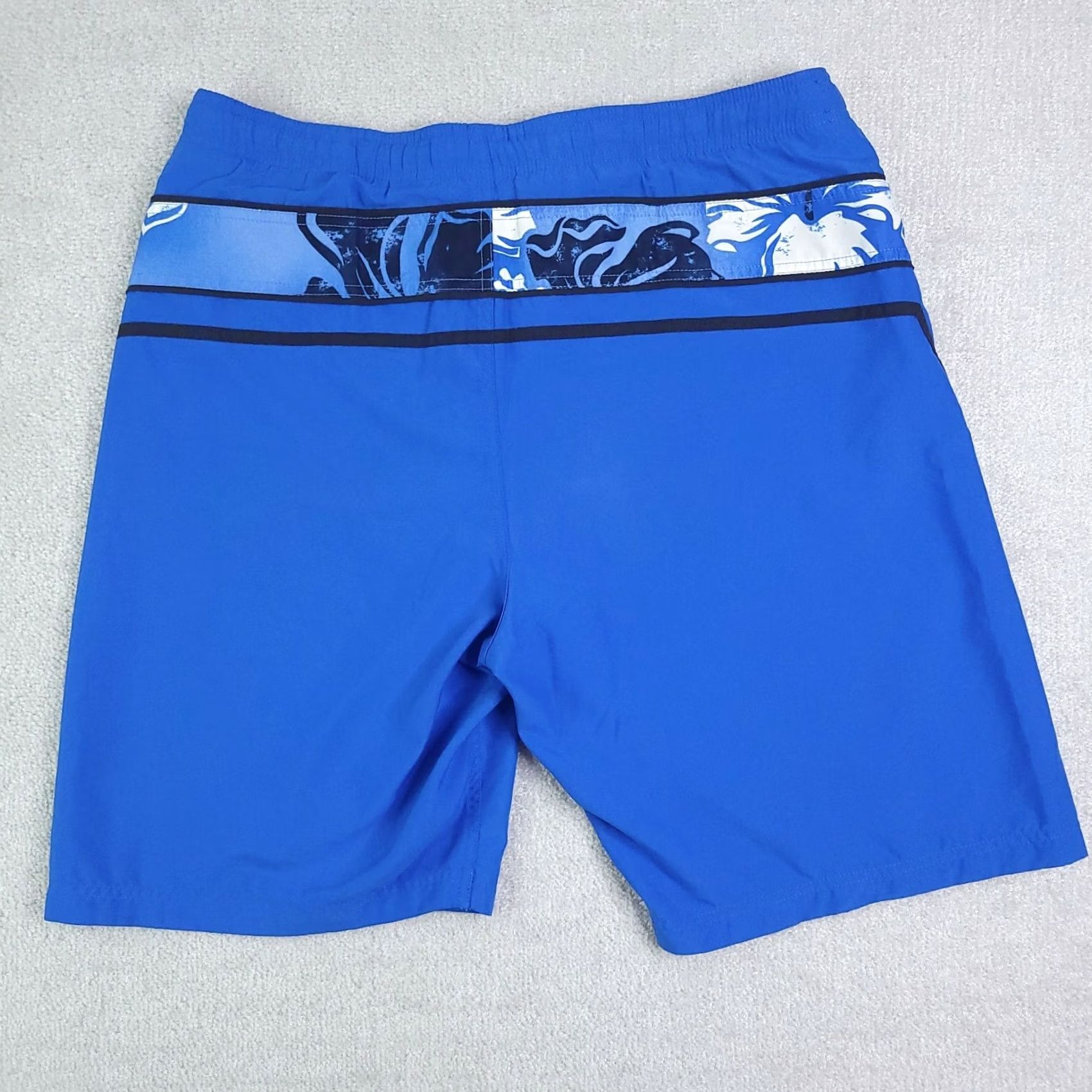 Speedo Speedo Swim Trunks Mens Medium Blue Hawaiian Print Draw String Pockets Polyester 90s Vintage? No, Floral Bottoms Shirt? Size ONE SIZE - 7 Thumbnail