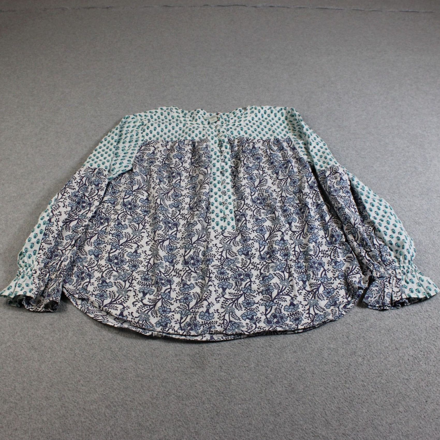 Vintage Sundance Shirt Women M Blue Floral Button Ruffle Tunic Boho Patchwork Coast Relaxed Cotton Blouse Long Sleeve Casual Womens Size M / US 6-8 / IT 42-44 - 2 Thumbnail