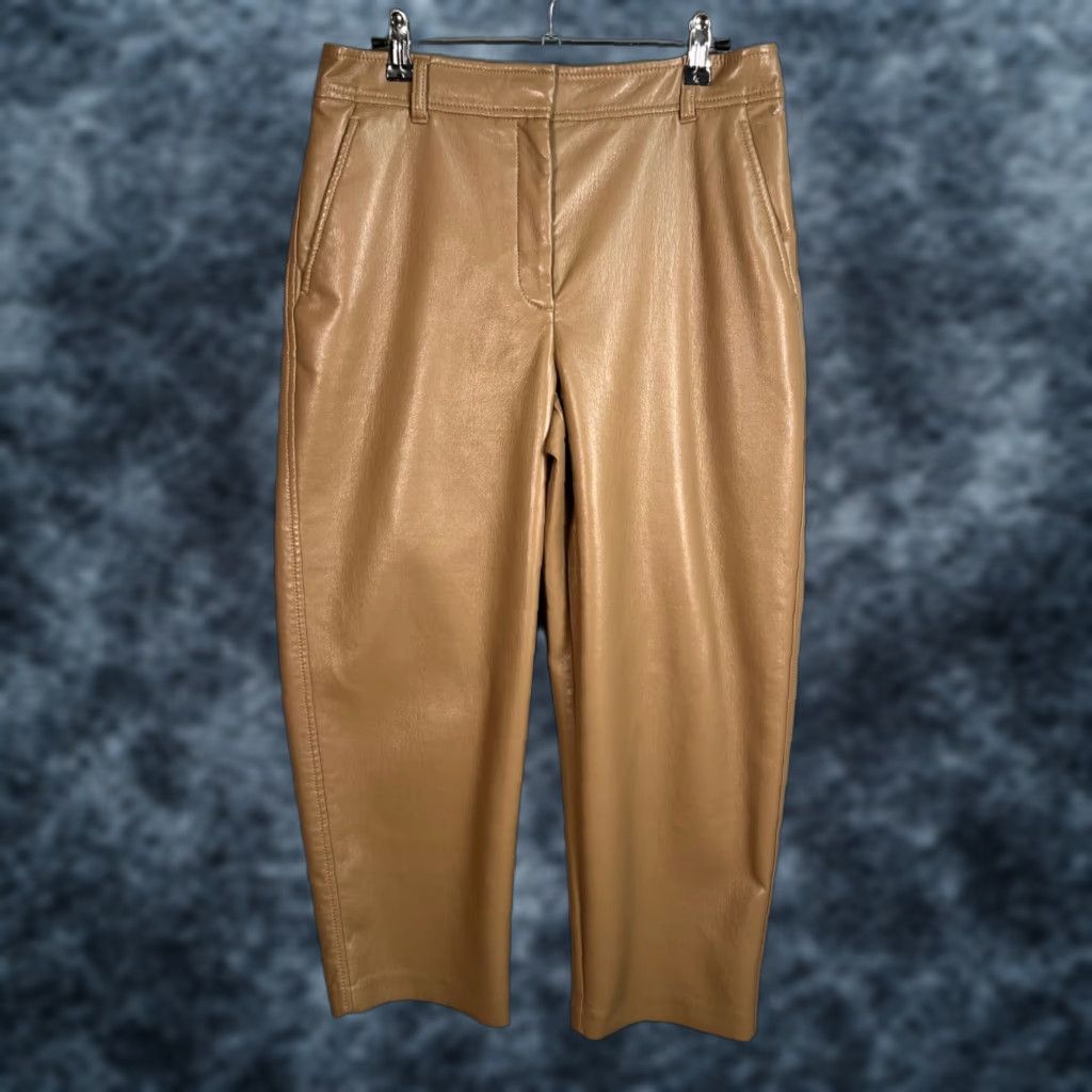 Vintage Babaton Womens 8 Faux Leather Straight Leg Cropped Pants Tan Brown Size 30" / US 8 / IT 44 - 1 Thumbnail