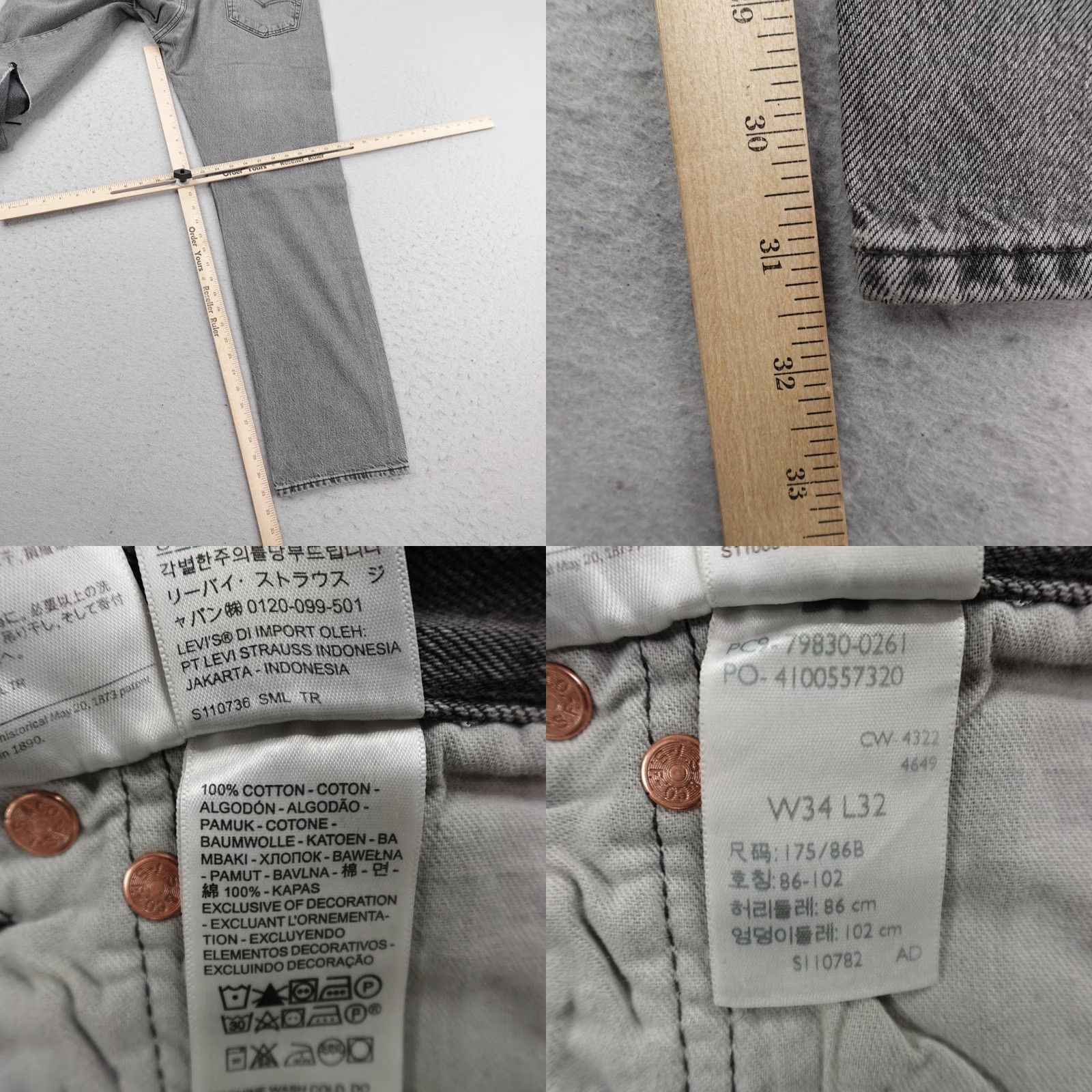Levi's Levis Jeans Mens 34x32 Gray Denim 501 93 Straight Button Fly Distressed NEW Size US 34 / EU 50 - 9 Thumbnail