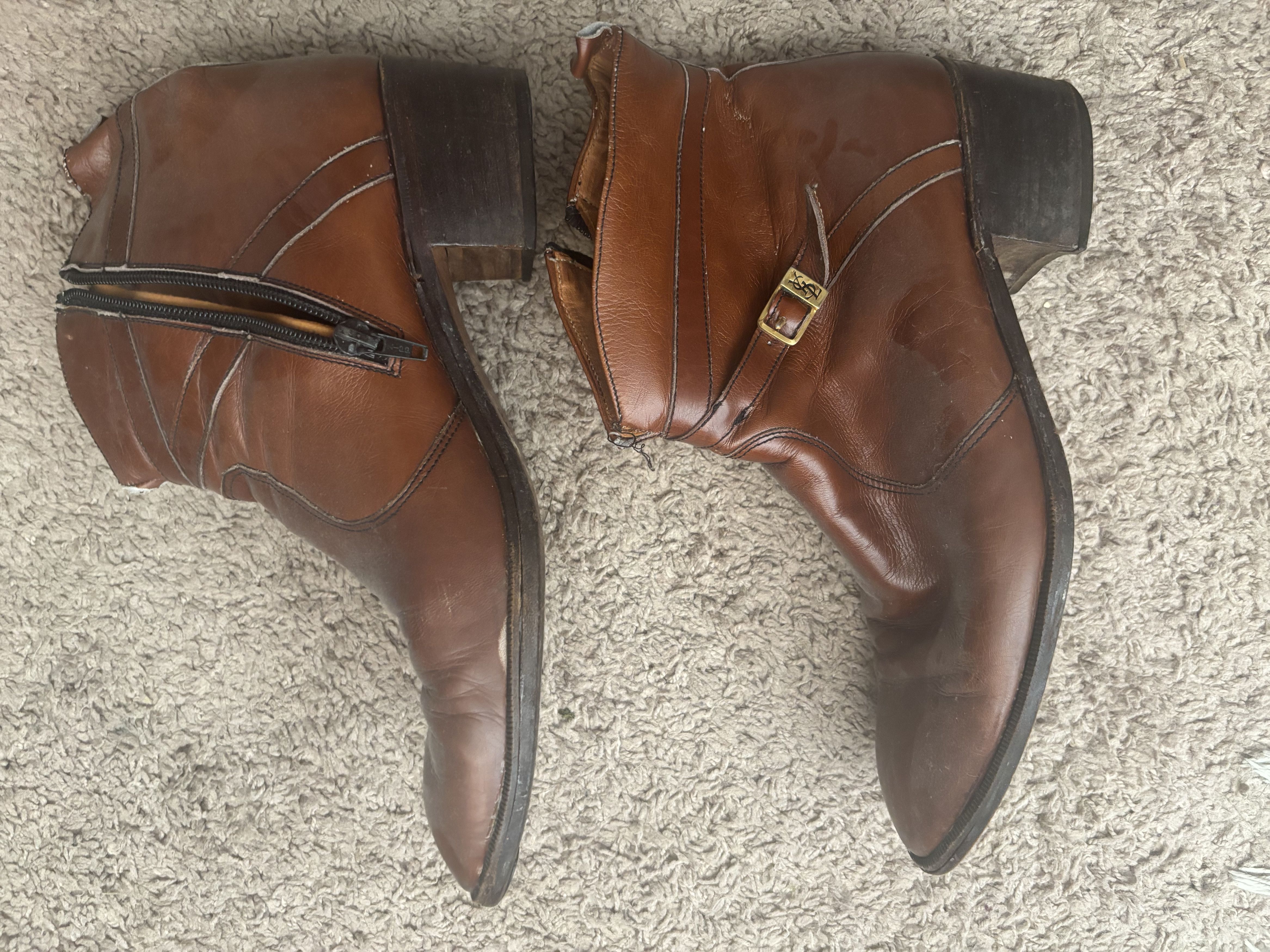 YSL BROWN LEATHER ZIP UP BOOTS S 10 (43) YVES SAINT LAURENT