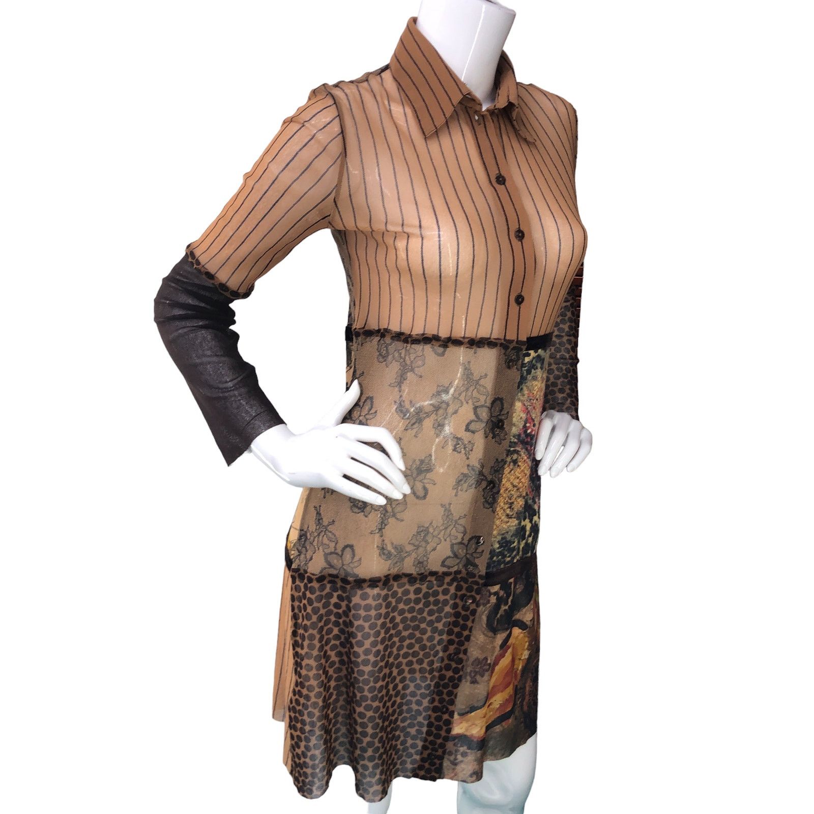 FUZZI Fuzzi JPG Size M Shirt Dress Sheer Multimedia Long Sleeve Size M / US 6-8 / IT 42-44 - 10 Thumbnail