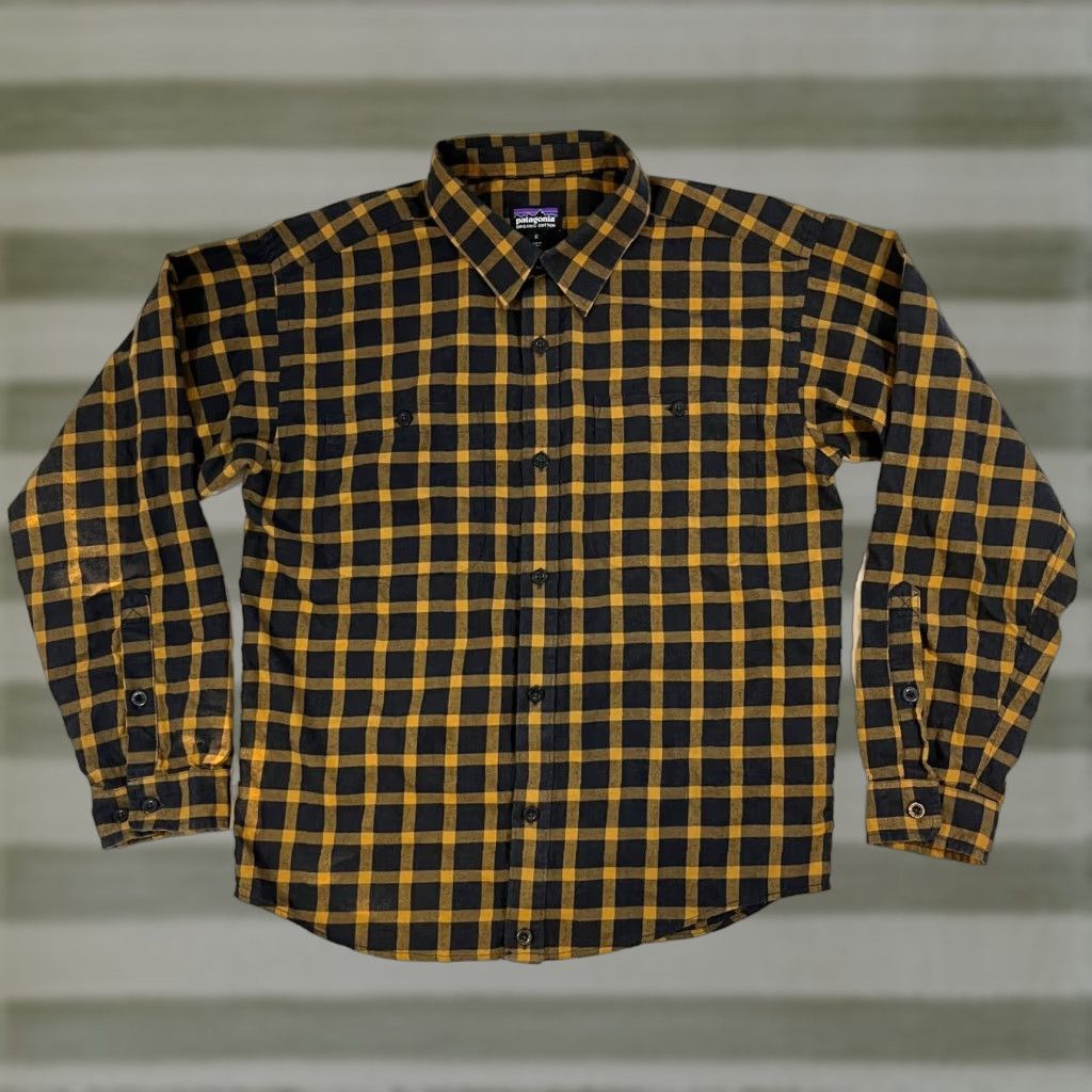 Patagonia VINTAGE Patagonia Men's Plaid Pima Cotton Shirt Long Sleeve Sz M Mustard Yellow Black Button-Up Collared Pocketed Outdoor Classic Mens Size US M / EU 48-50 / 2 - 1 Thumbnail