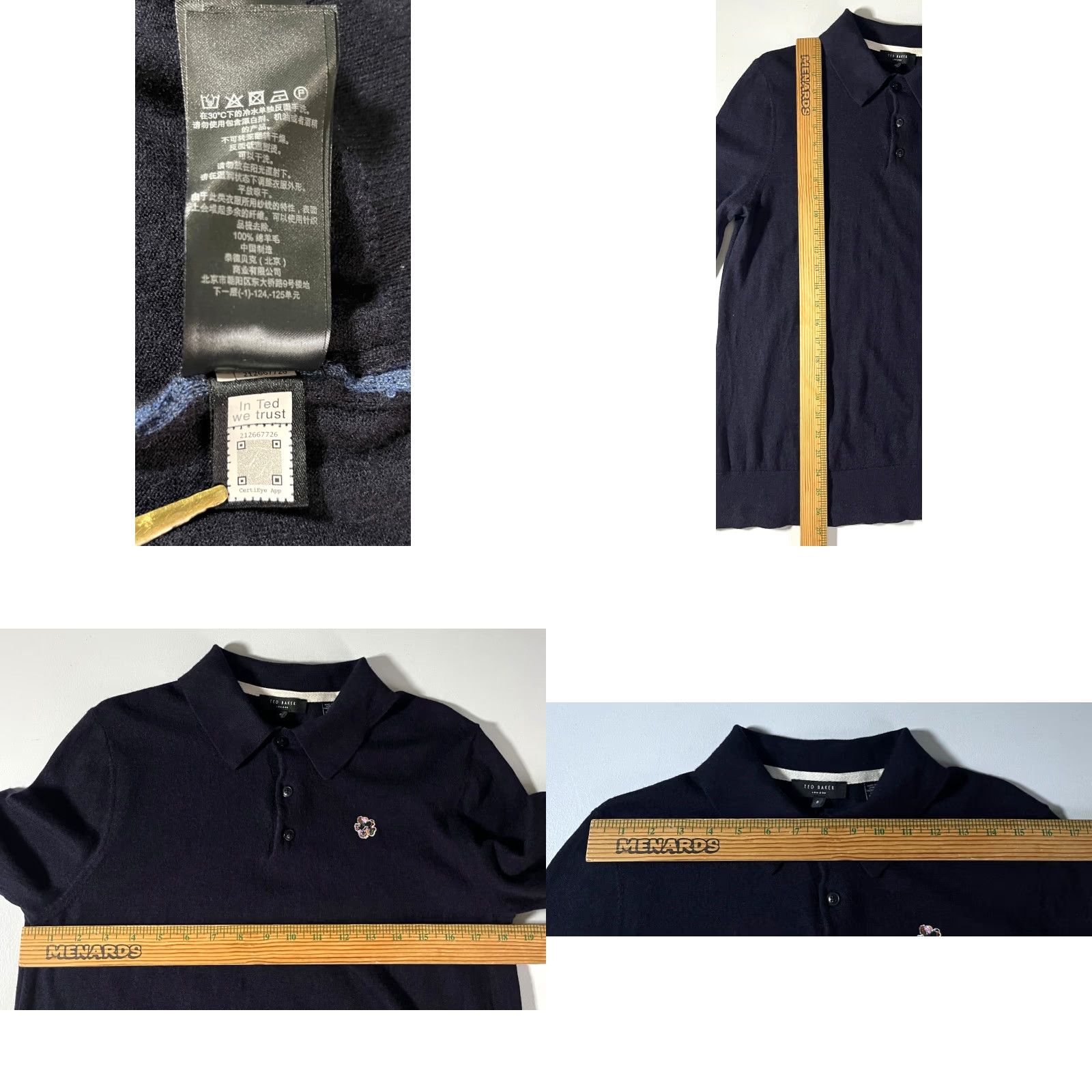 Ted Baker VINTAGE Ted Baker London Men's Collared Sweater Navy Wool 100% Size 5 M/L Slim Regular Knit Pullover Logo City Classic Designer Preppy Wool Navy Mens Size US L / EU 52-54 / 3 - 9 Thumbnail