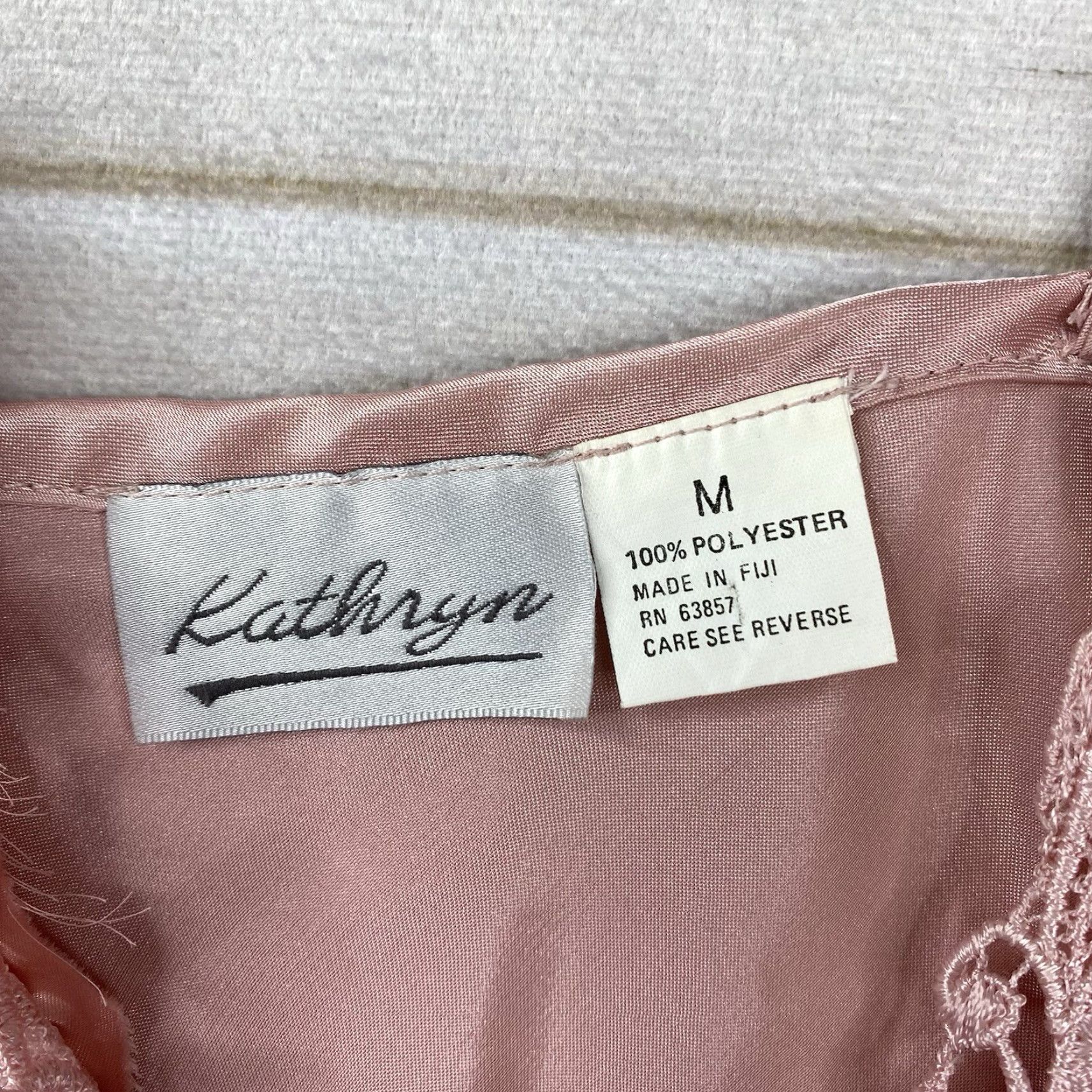Vintage VTG Kathryn Camisole Pink Satin Crochet Trim Lingerie Adjustable V Neck M Womens Shirt Size ONE SIZE - 5 Thumbnail