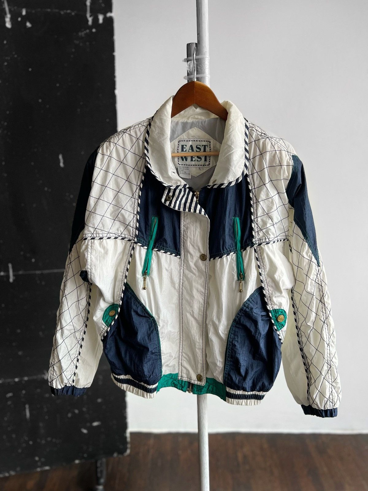Designer × Vintage East West Vintage 90s Nylon Unisex Zip Jacket White Blue Size M / US 6-8 / IT 42-44 - 4 Thumbnail