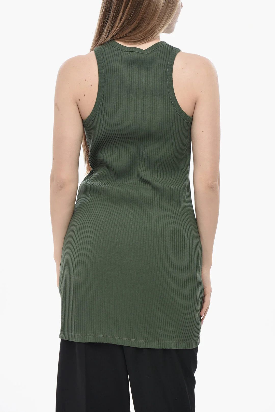 The Attico og1mm0426 Long Ribbed Cotton Tank Top in Military Green Size M / US 6-8 / IT 42-44 - 2 Thumbnail