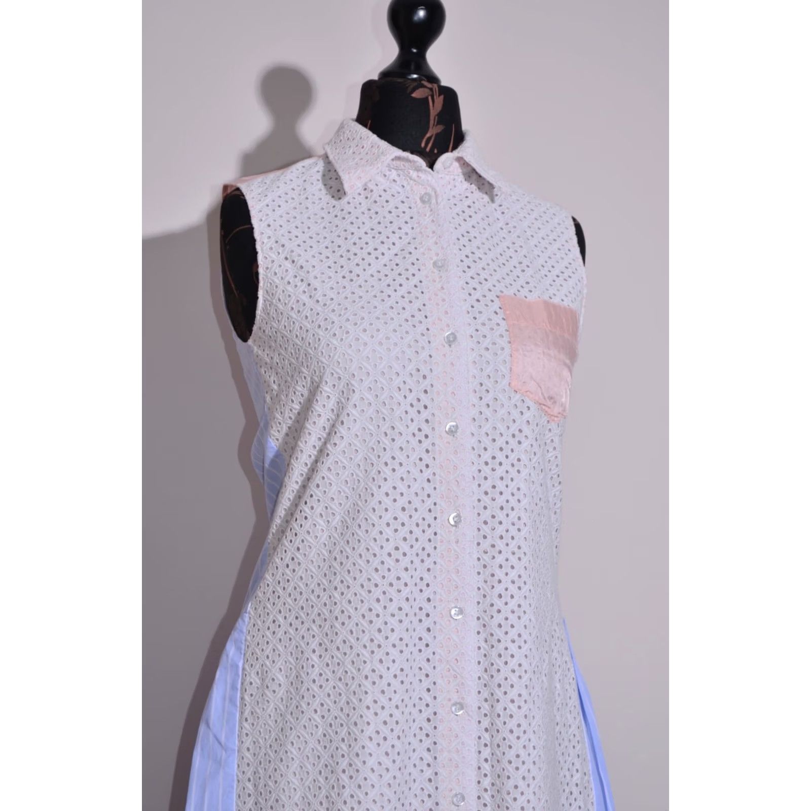 Vintage Sonia Rykiel Dress Women's Sleeveless Button Down Collared Fit&Flare Size 36 Blue Knee Length Pockets 100% Cotton Regular Vintage: No Size XS / US 0-2 / IT 36-38 - 3 Thumbnail