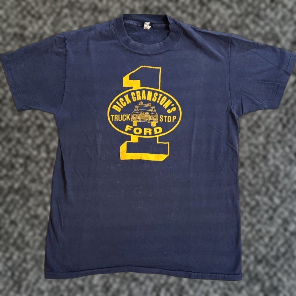 Hanes VINTAGE Dick Cranston’s FORD Truck Stop T Shirt Hanes Sz L Blue 70s Biker Cars Trucks Crew Neck Short Sleeve Cotton Graphic Print Men T-Shirt Size US L / EU 52-54 / 3 - 1 Thumbnail