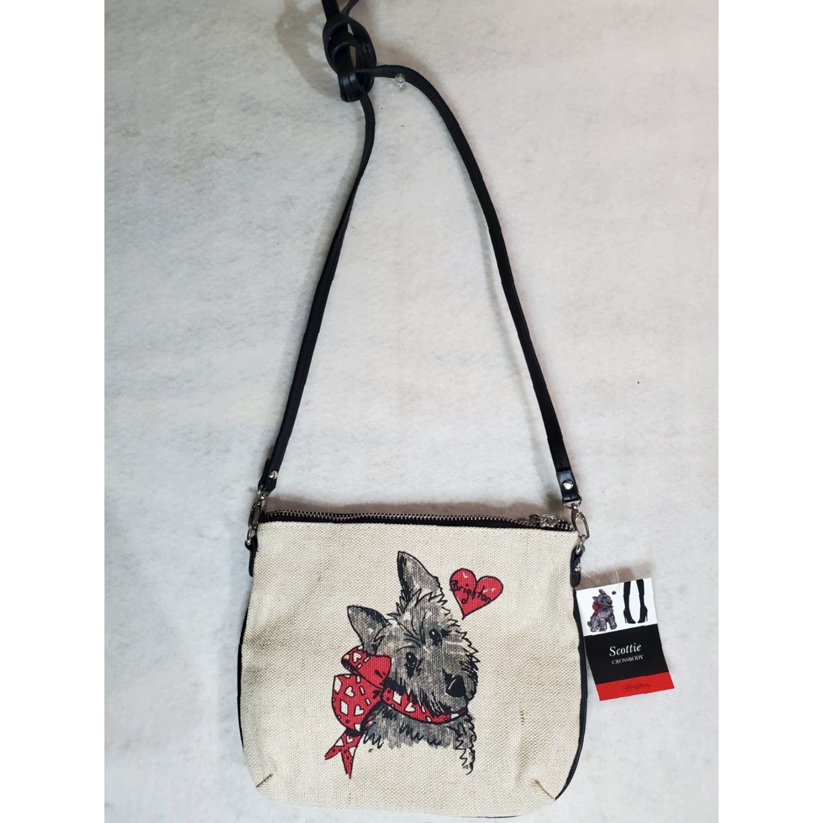 Brighton Brighton Crossbody Bag Womens Scottie Dog Canvas Small Natural Ivory Faux Leather Strap Detachable Zipper 9x3x8 Purse Accessories Queen of Love Size ONE SIZE - 7 Thumbnail