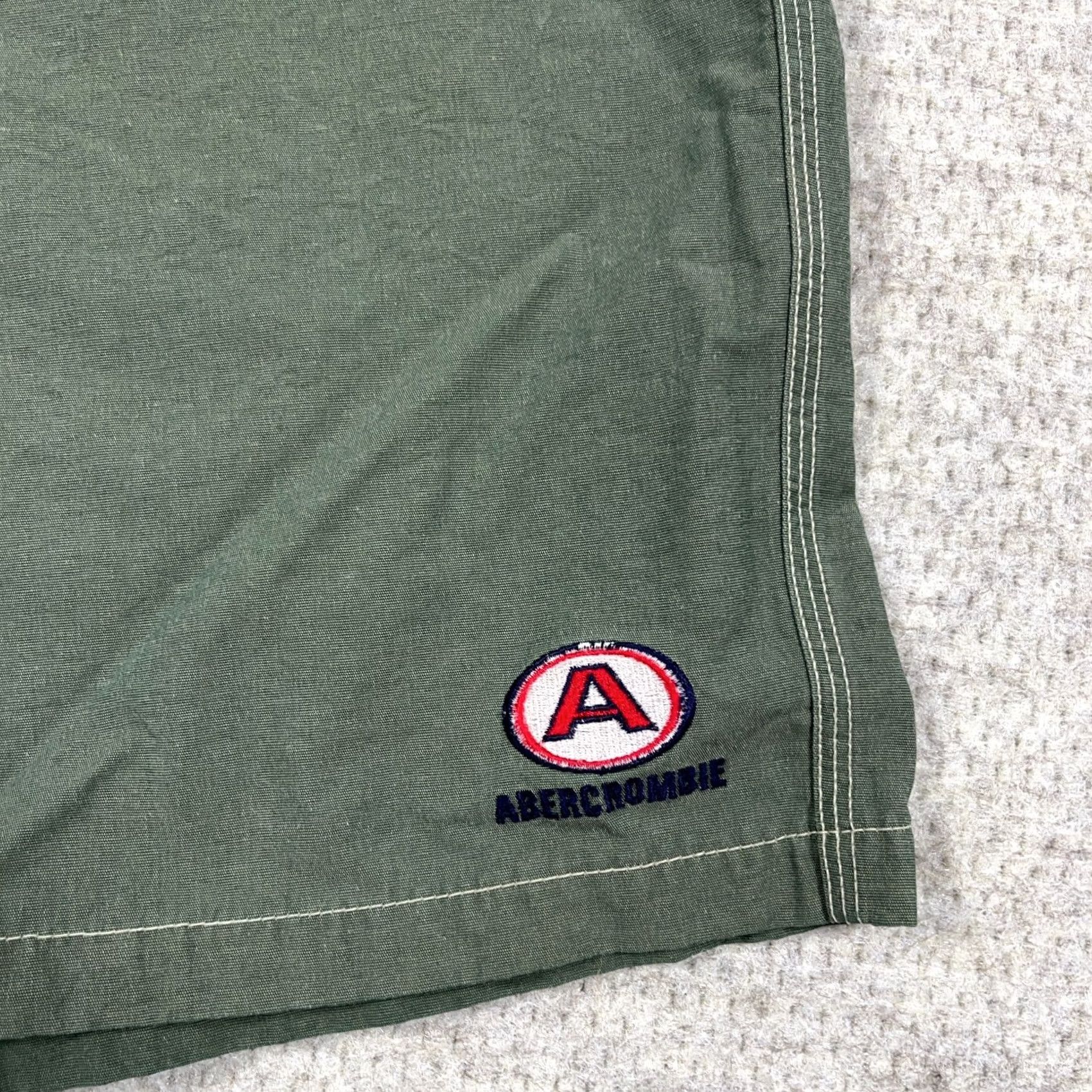 Abercrombie & Fitch VINTAGE Abercrombie & Fitch Swim Trunks Men M Olive Green Logo Pockets Quick Dry Summer Size US 31 - 4 Thumbnail