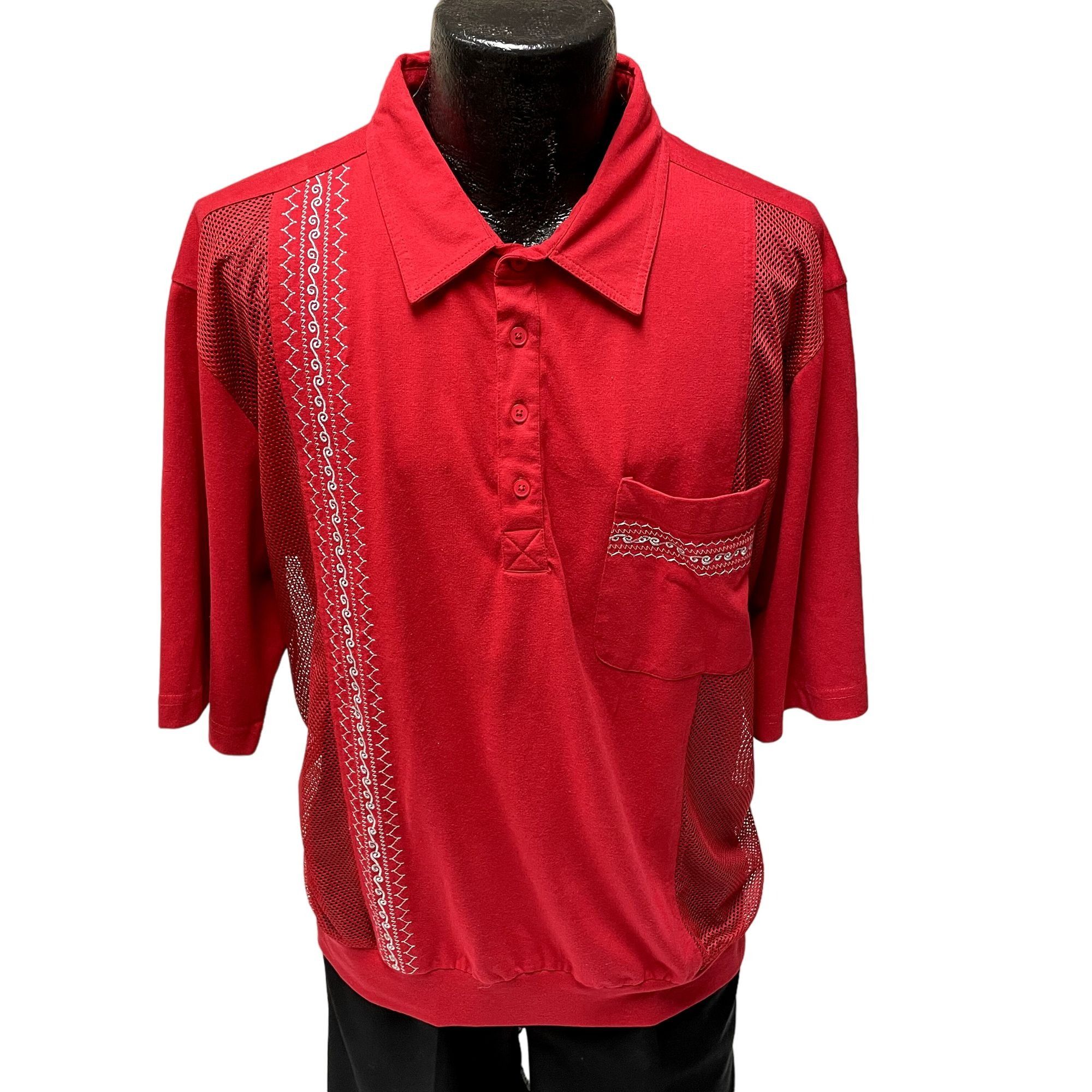80's John Blair ROCKABILLY Red Embroidered PANEL Mesh Shirt