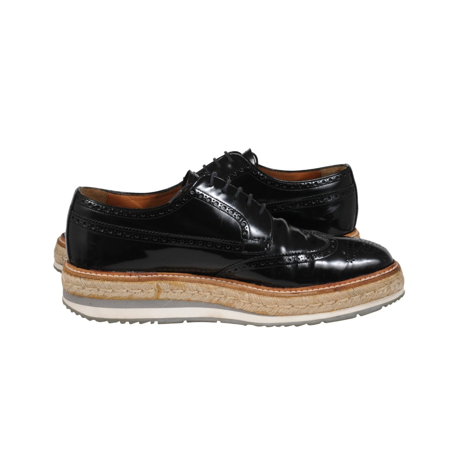 Prada Platform Brogue Black Leather Wingtip - 02481 Size US 8.5 / EU 41-42 - 8 Thumbnail