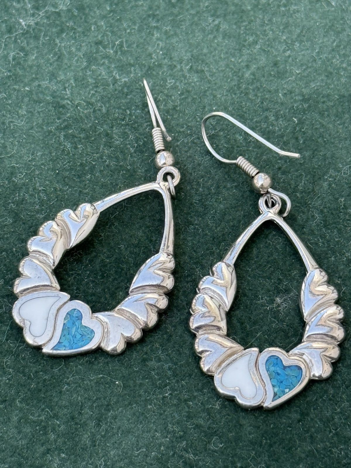 Vintage Vintage Sterling Silver Heart Teardrop Dangle Earrings Size ONE SIZE - 2 Thumbnail