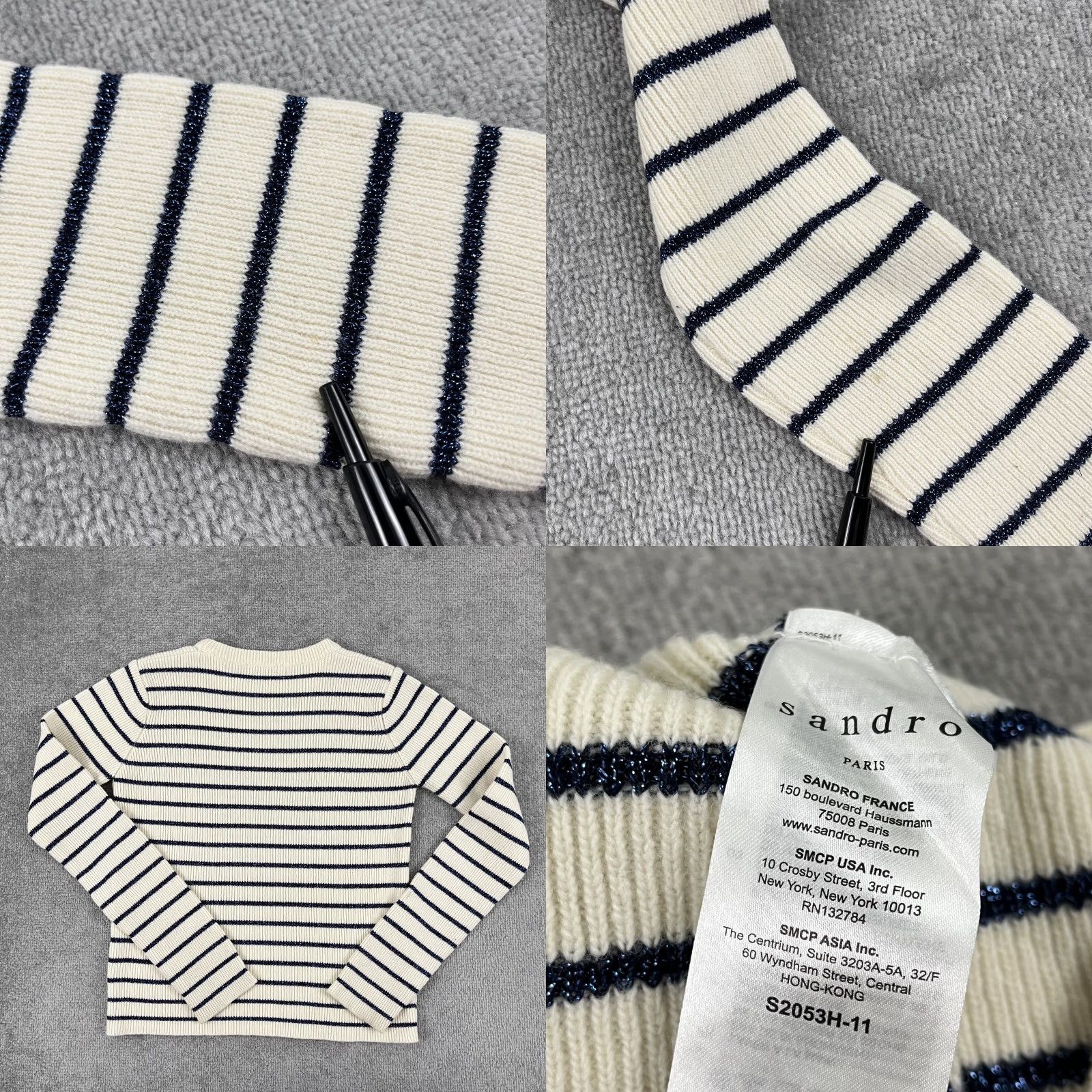 Sandro Sandro Sweater Womens Size 2 White Metallic Blue Striped Knit Pullover Size XS / US 0-2 / IT 36-38 - 8 Thumbnail