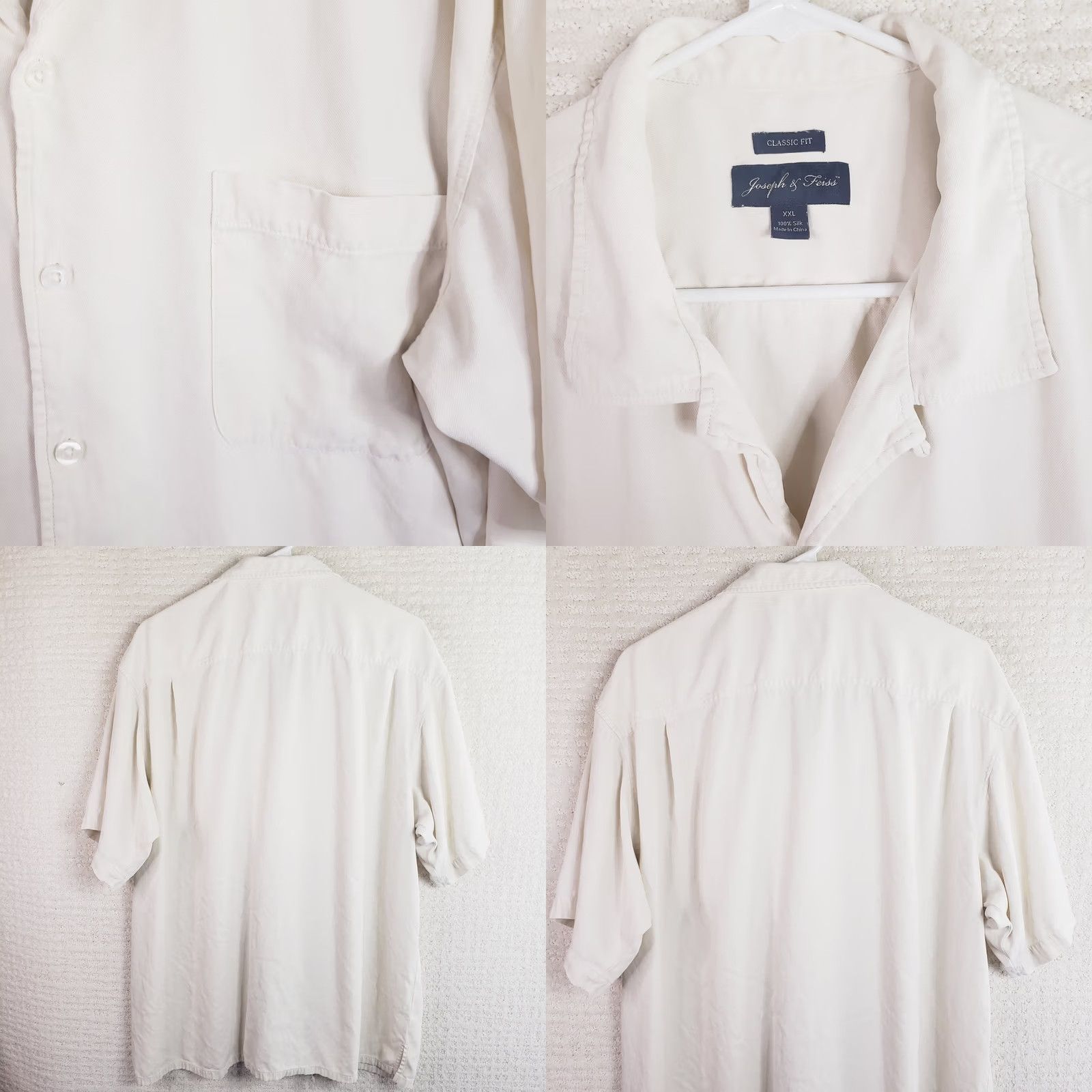 Joseph Joseph & Feiss Shirt Mens 2XL 100% Silk Button Up Ivory Vacation Short Sleeve Size US XXL / EU 58 / 5 - 8 Thumbnail
