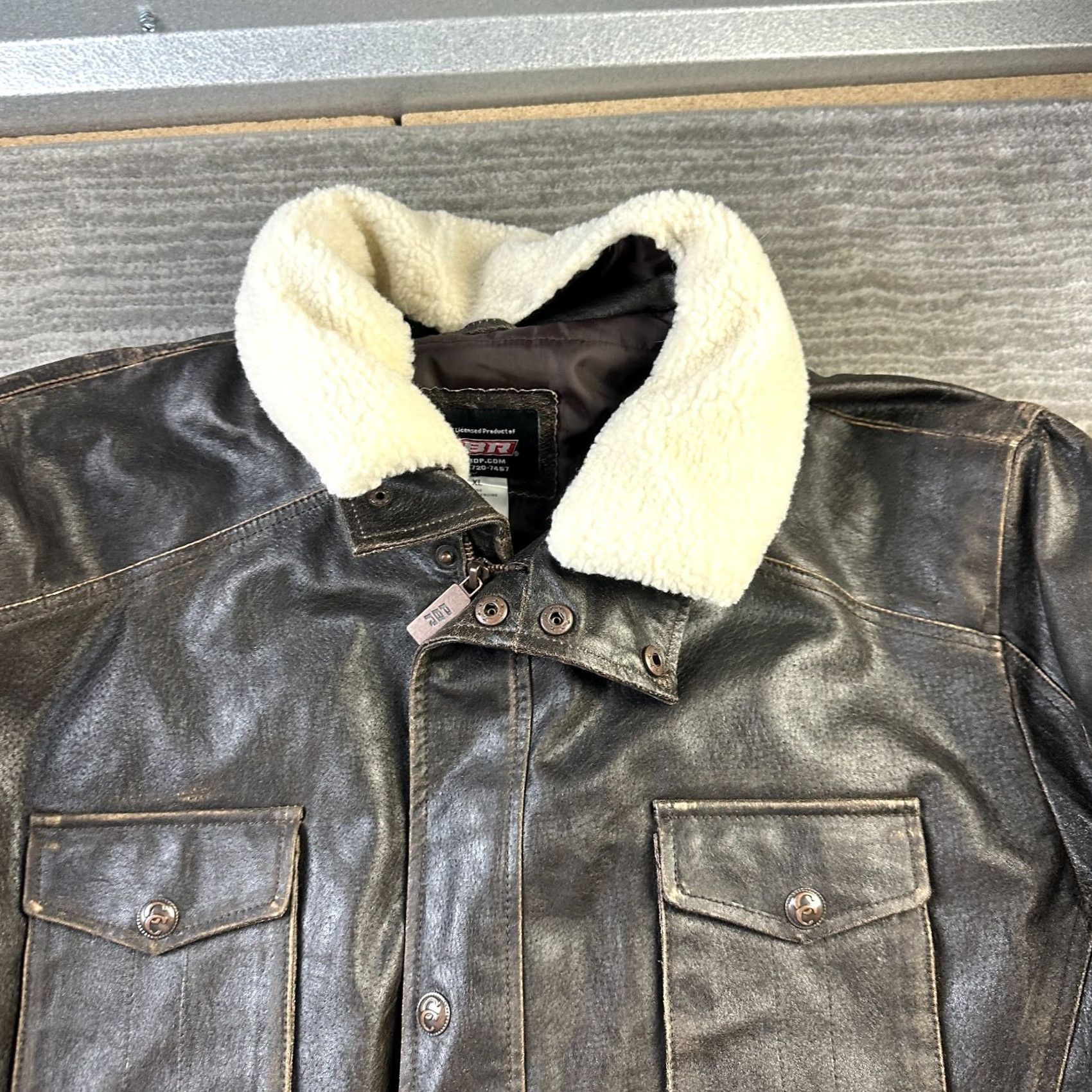 Vintage VINTAGE PBR Jacket Mens XL Brown Leather 2017 World Finals Bomber Jacket Zip Logo Zipper Size US XL / EU 56 / 4 - 5 Thumbnail