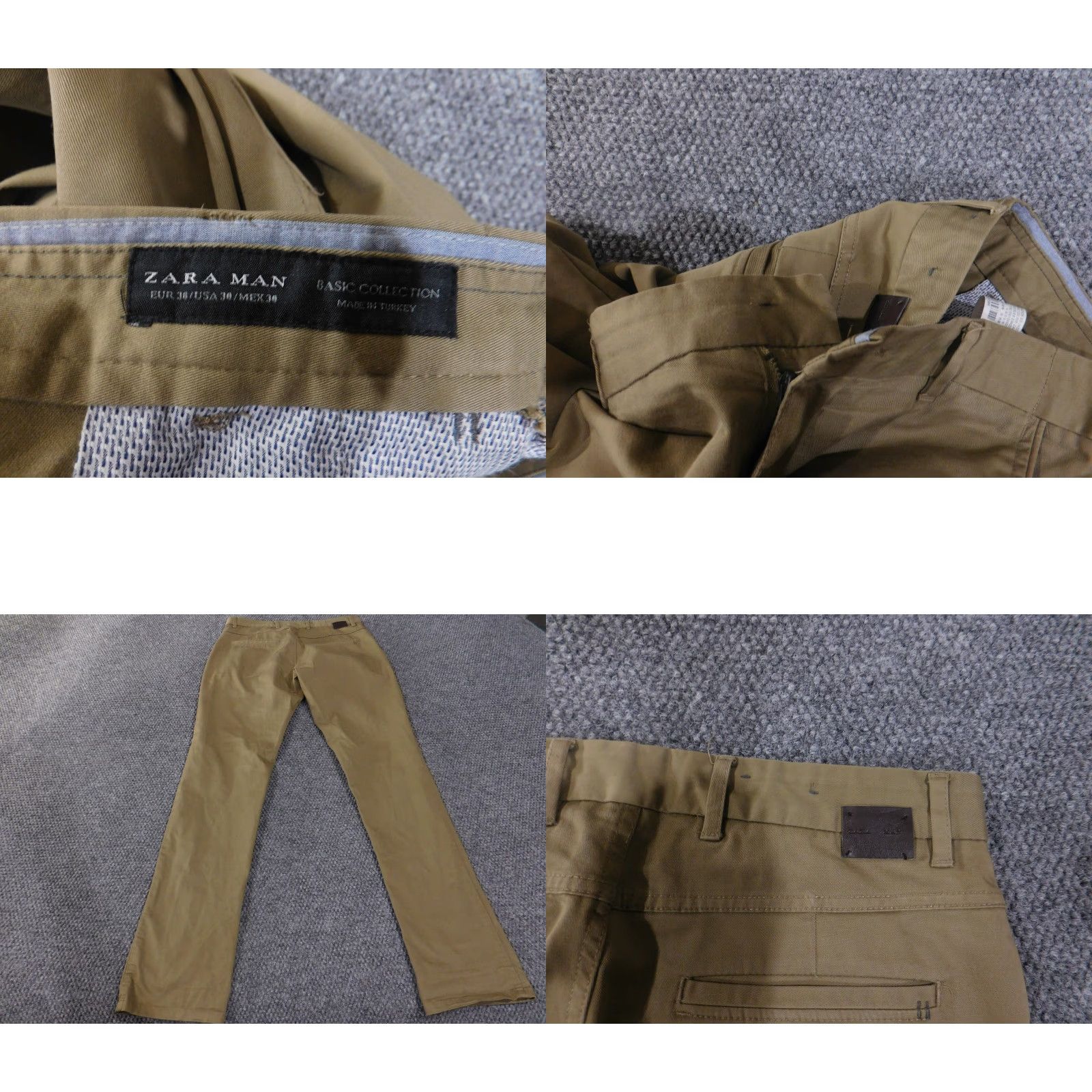 Zara ZARA MAN Pants Mens 30 Khaki Basic Collection Slim Fit Stretch Chino Brown Khaki Casual Workwear Trousers Front Flat Zip 30in Inseam Mens Size US 30 / EU 46 - 8 Thumbnail