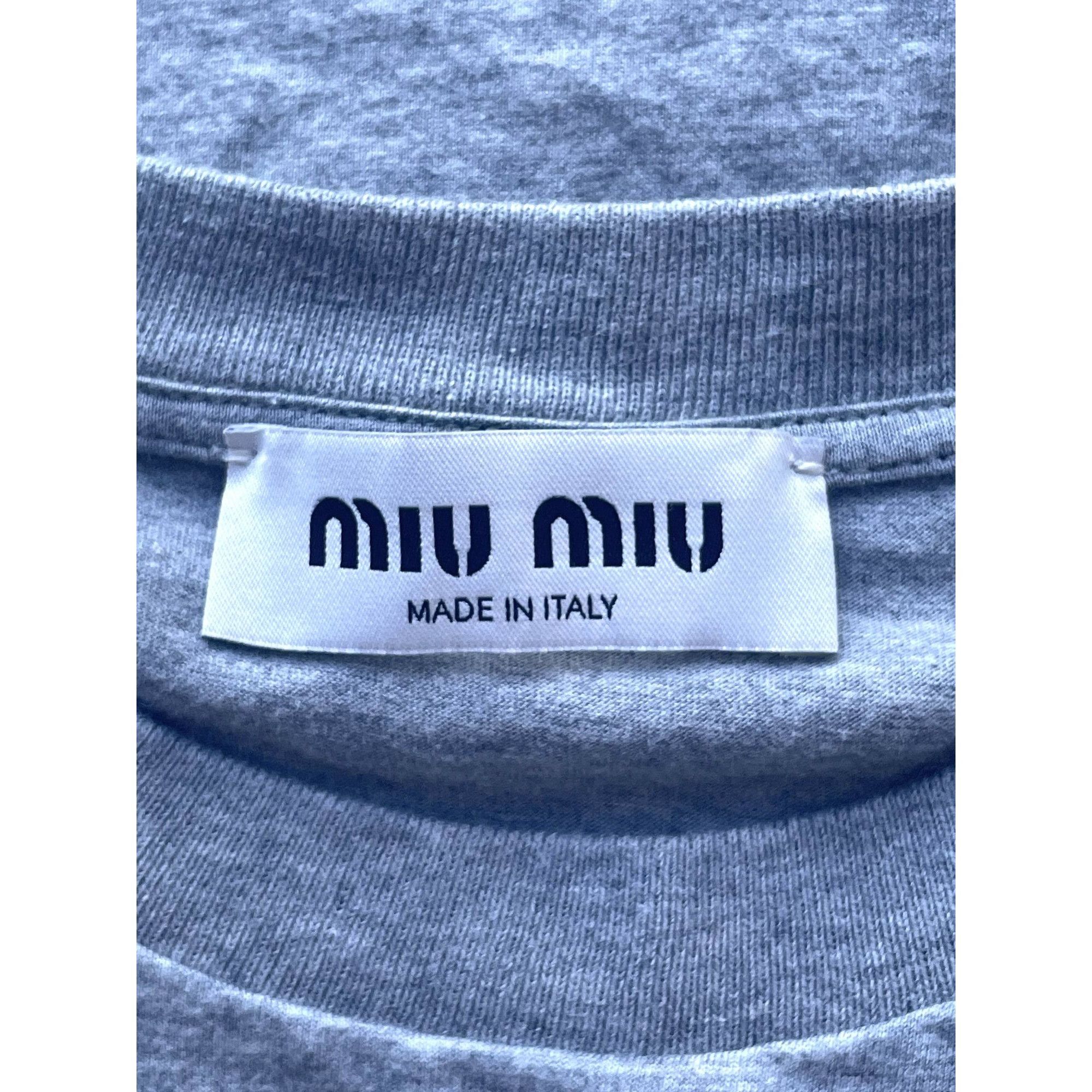 Miu Miu Miu Miu Womens Grey Cotton T-Shirt With Red Logo & Heart Emb Size S / US 4 / IT 40 - 6 Thumbnail