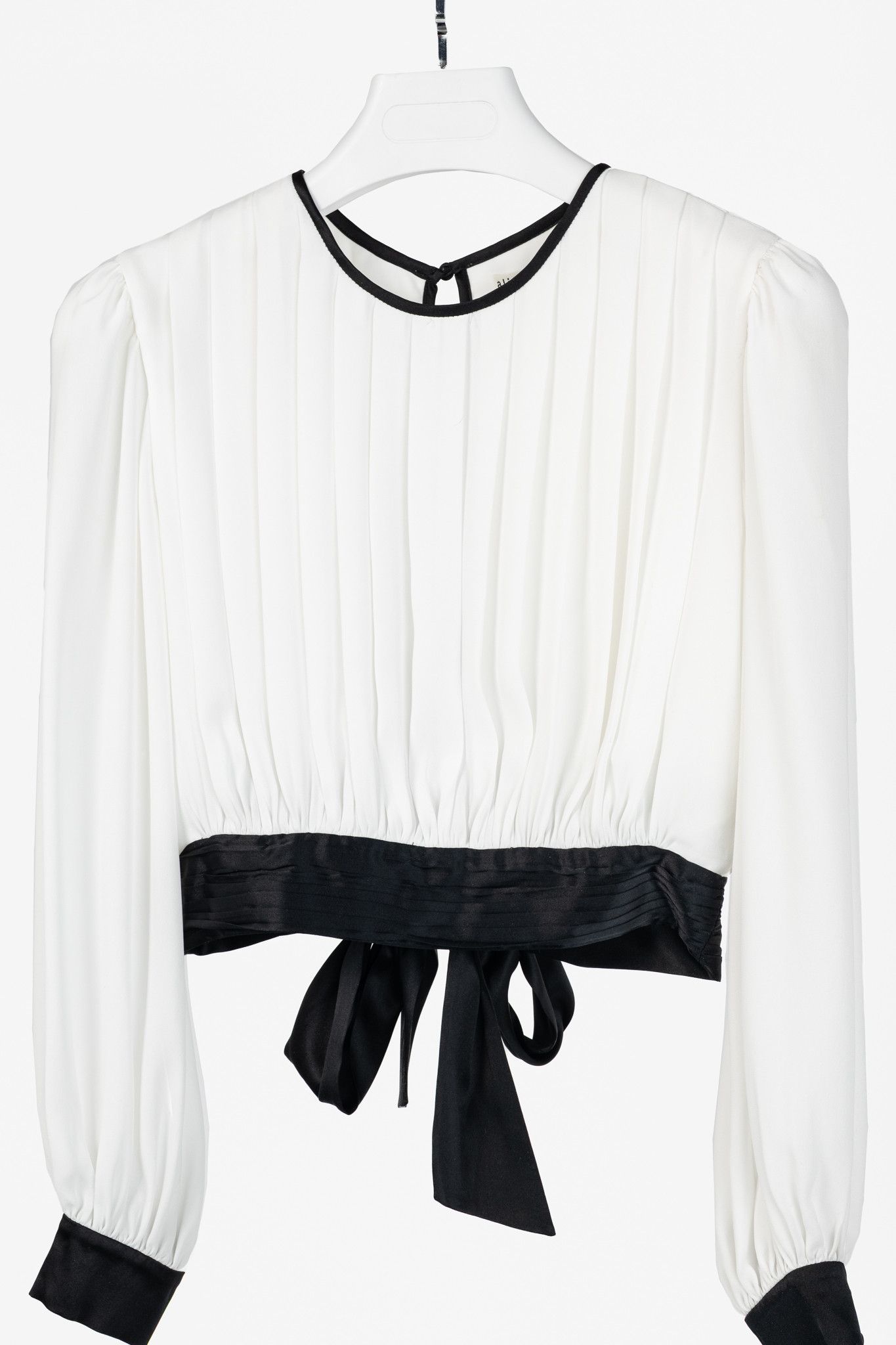 Alice + Olivia Alice + Olivia Dakota White Pleated Tie Waist Blouse Size S / US 4 / IT 40 - 3 Thumbnail