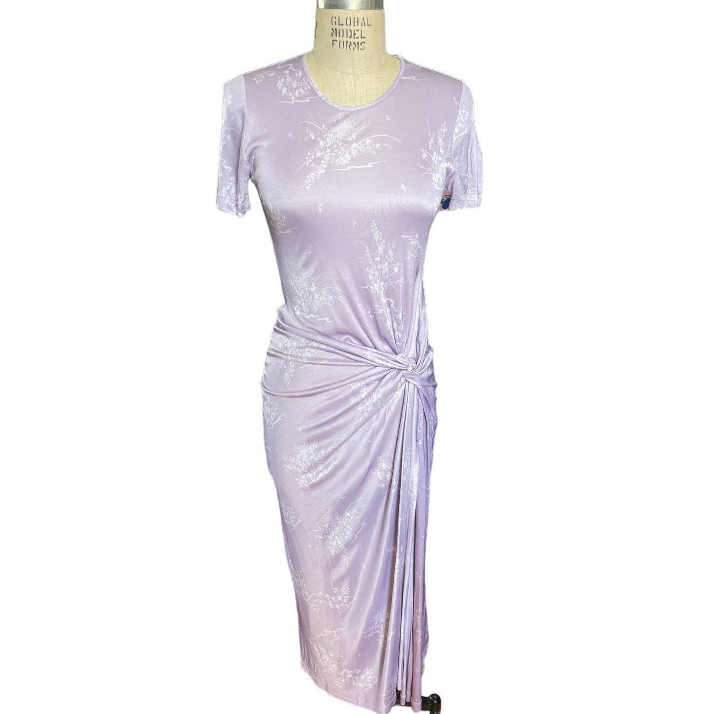 image of Priscavera Floral Twist Stretch Fitted Long Dress Small in Purple, Women's