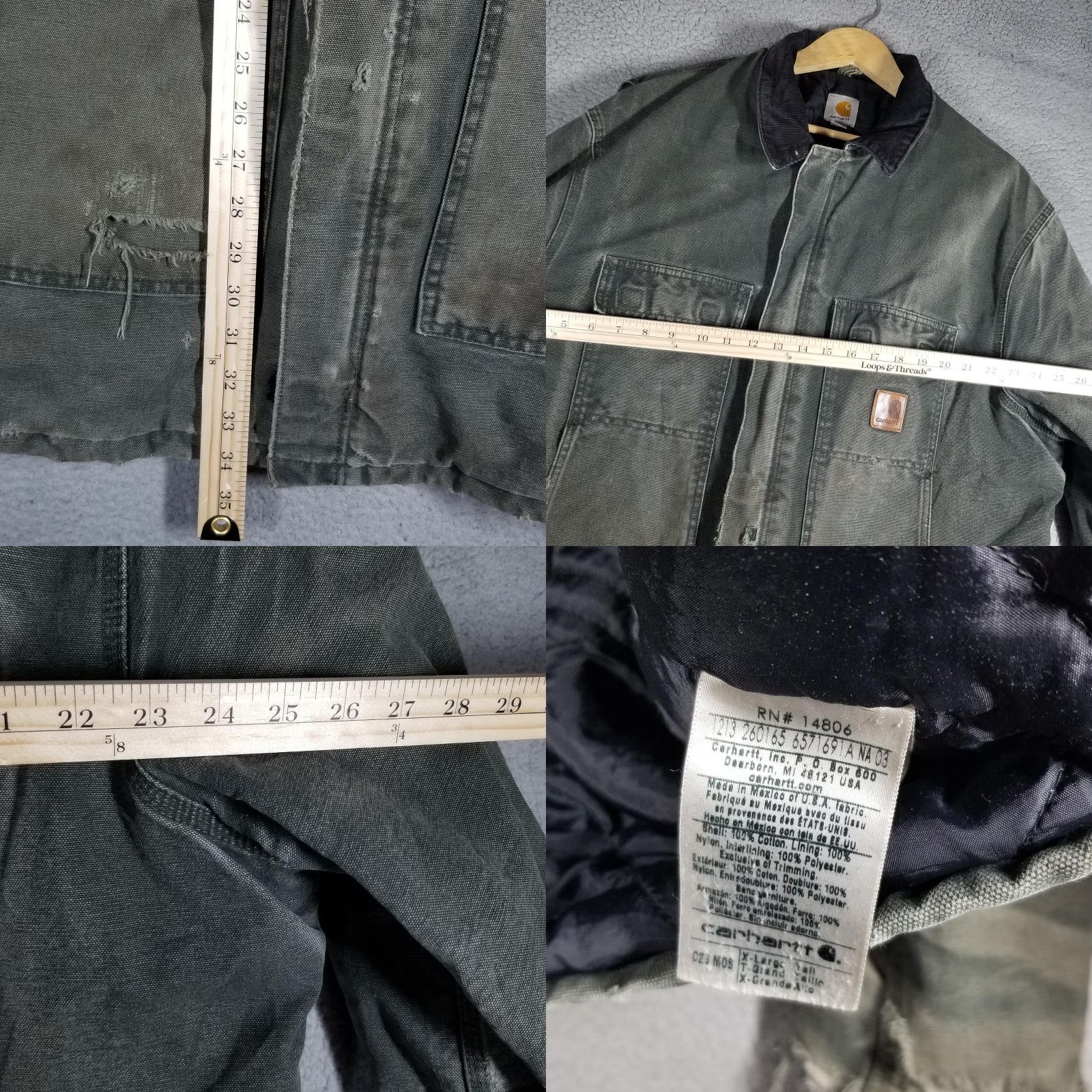 Carhartt VINTAGE Carhartt Coat Mens XLT Green Duck Canvas Quilted Workwear Distressed C23 MOS Size US XL / EU 56 / 4 - 8 Thumbnail