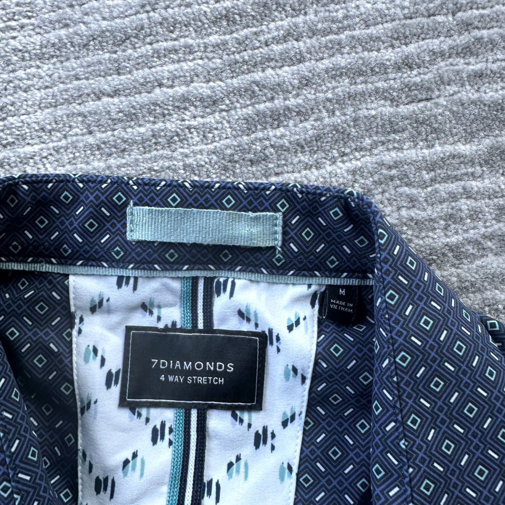 Vintage 7 Diamonds Shirt Mens Medium Blue 4 Way Stretch Geometric Button Up Size US M / EU 48-50 / 2 - 7 Thumbnail