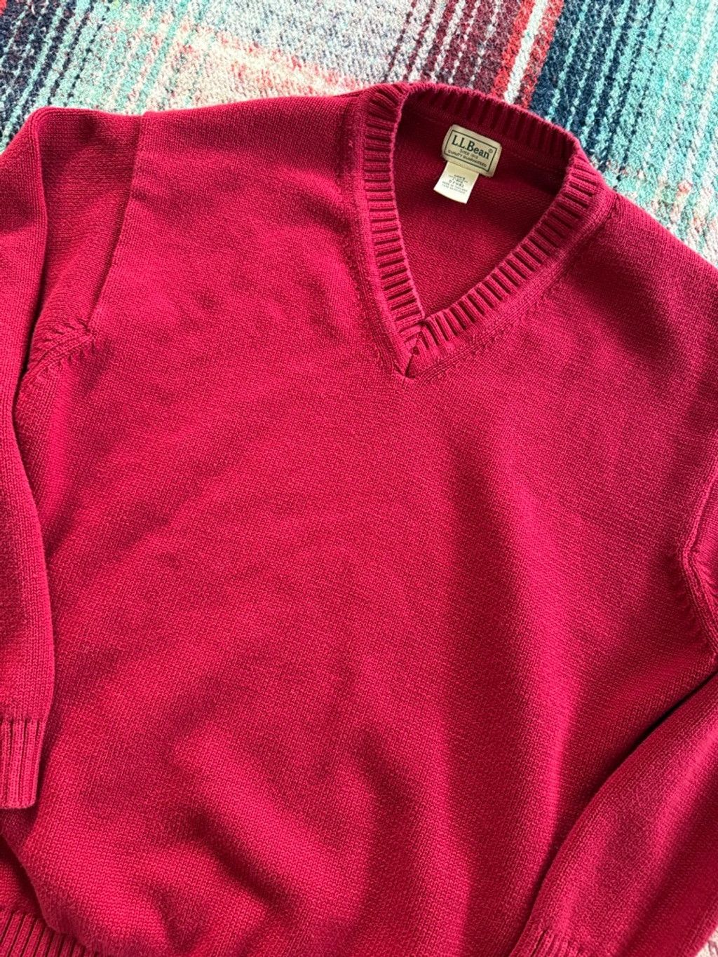 L.L. Bean × Vintage Vintage L.L.Bean V-Neck Cotton Sweater L Red Size US L / EU 52-54 / 3 - 2 Thumbnail