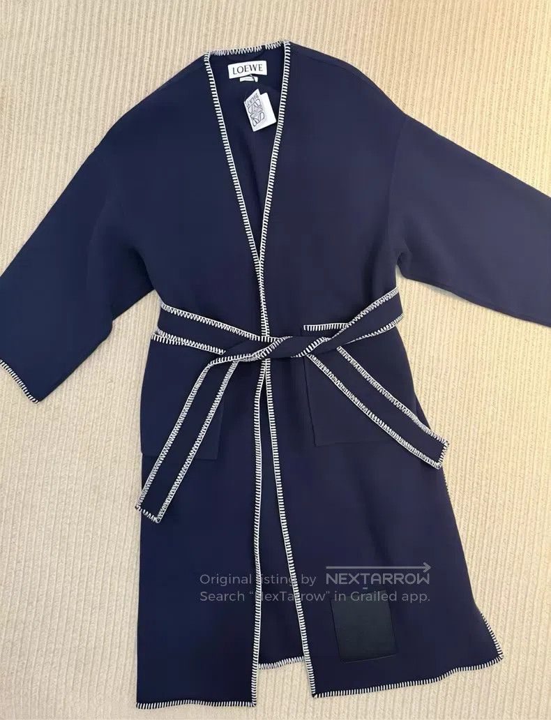 Loewe Loewe Midnight Blue Bathrobe Stitching Wool Coat Size S / US 4 / IT 40 - 1 Thumbnail