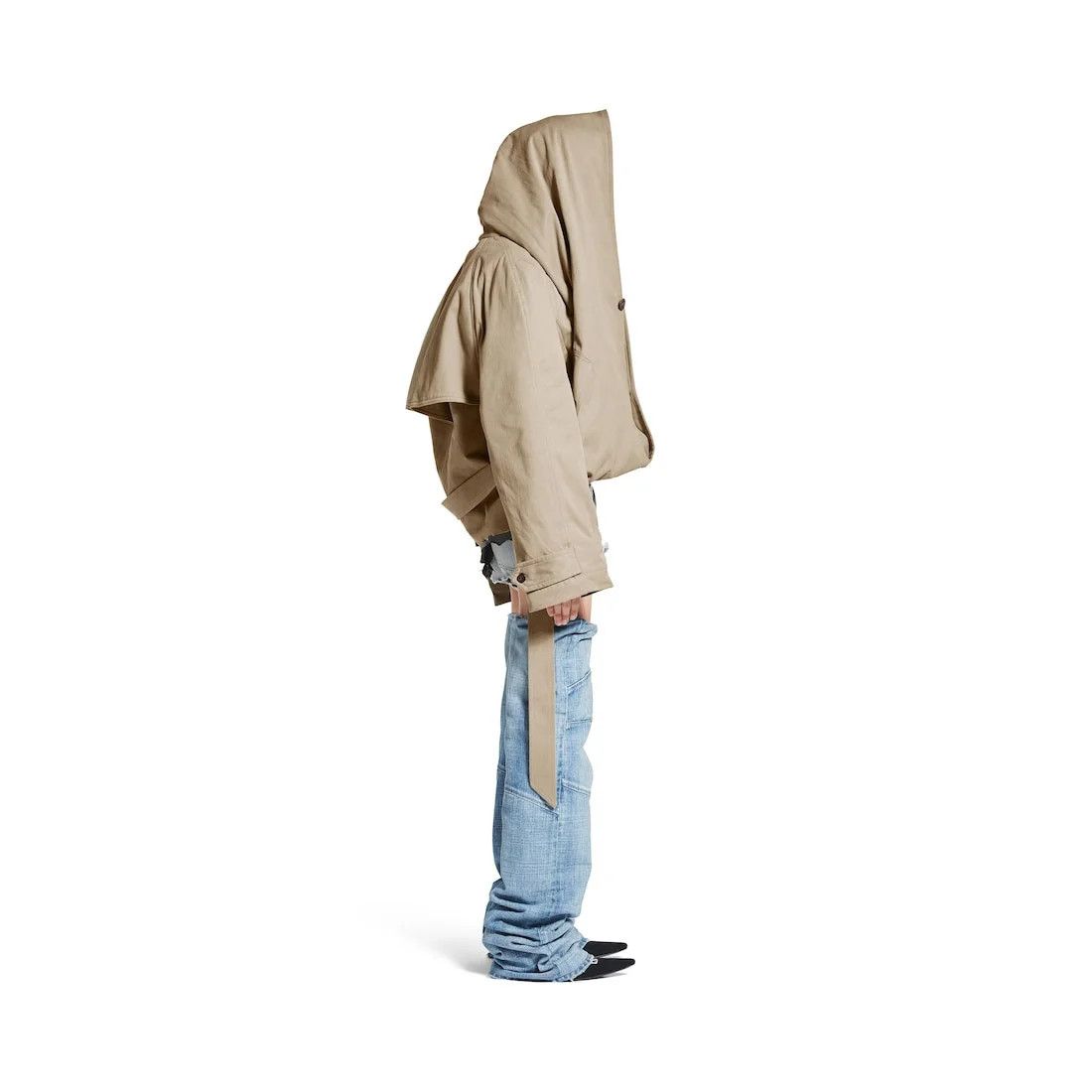 Balenciaga o1in1g0526 Flipped Hooded Trench Jacket in Dark Beige Size M / US 6-8 / IT 42-44 - 3 Thumbnail