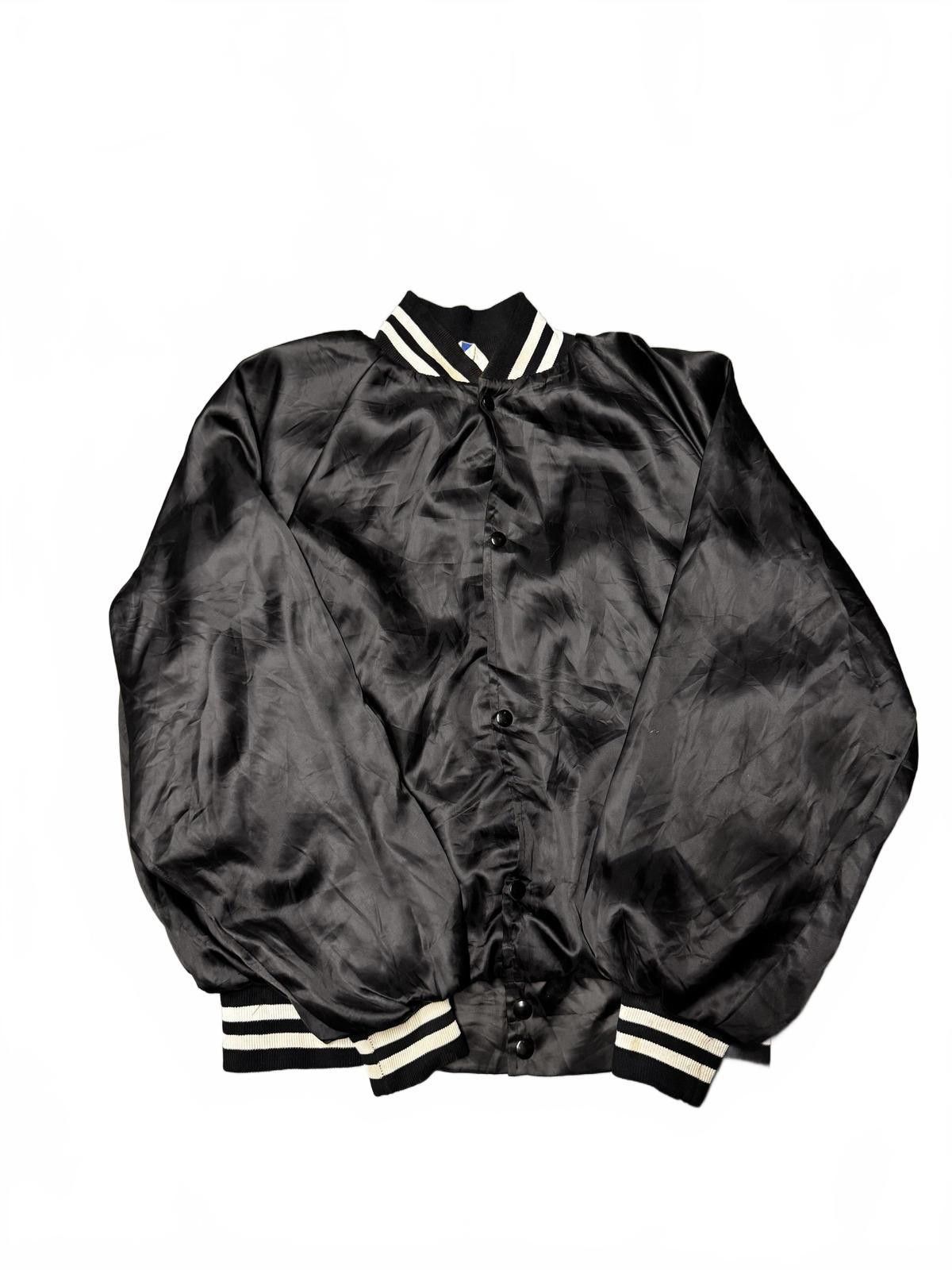 Maxfield Los Angeles Mansfield Black Satin Bomber Jacket with Striped Ribbed Trim Size US XL / EU 56 / 4 - 2 Thumbnail