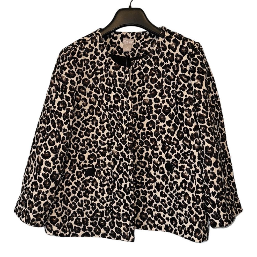 Chicos Chico’s Animal Print Jacquard Jacket Medium NWT Button Front Size M / US 6-8 / IT 42-44 - 2 Thumbnail