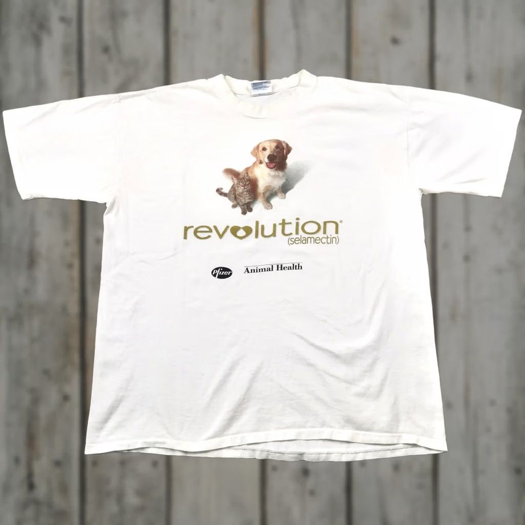 Vintage VINTAGE Pfizer Revolution Selamectin Dog Cat T-Shirt Mens XL White 90s All Sport Size US XL / EU 56 / 4 - 1 Thumbnail