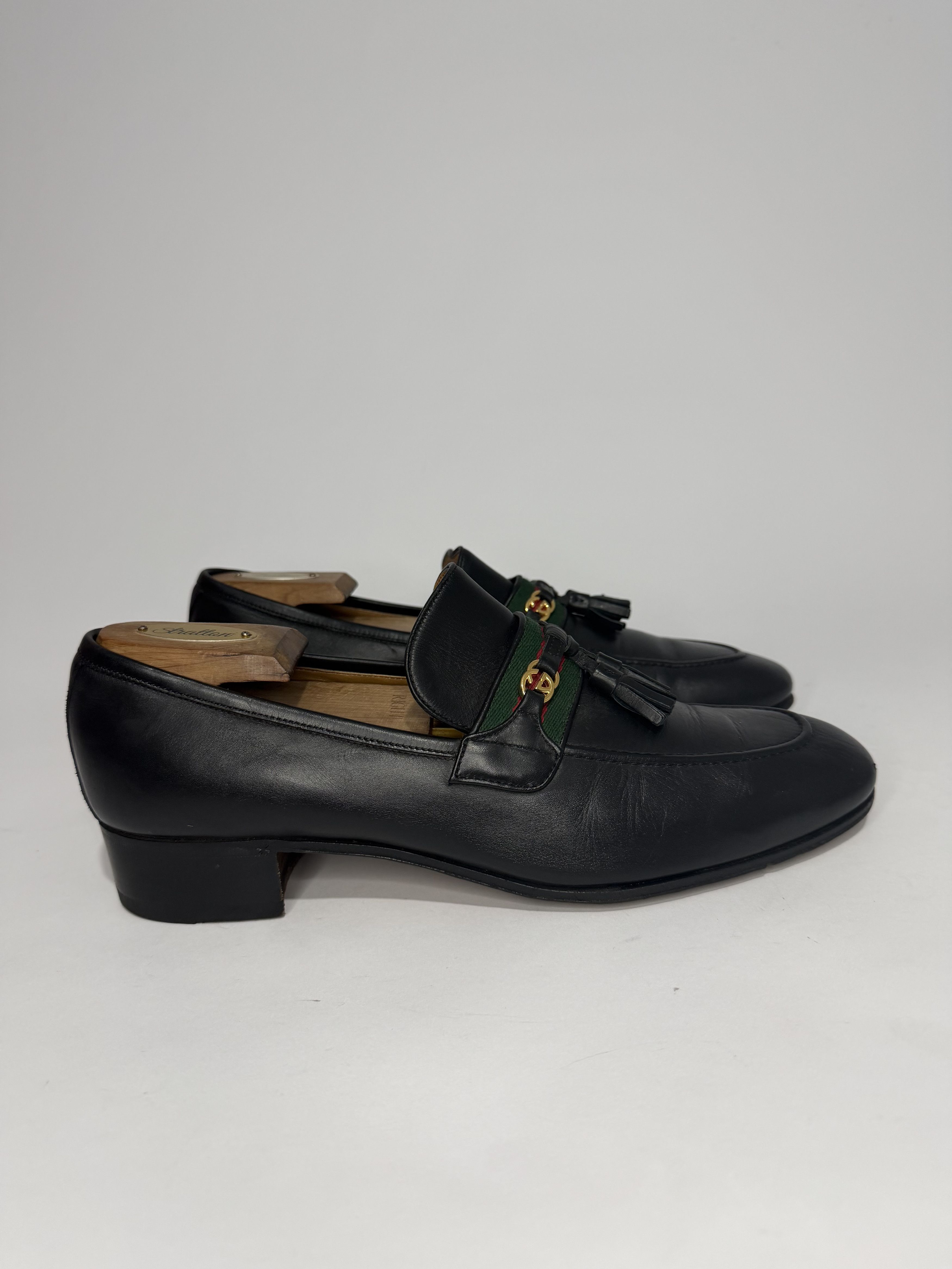 Gucci Gucci Black Leather Web GG Detailed Tassel Loafers Size US 10 / EU 43 - 3 Thumbnail