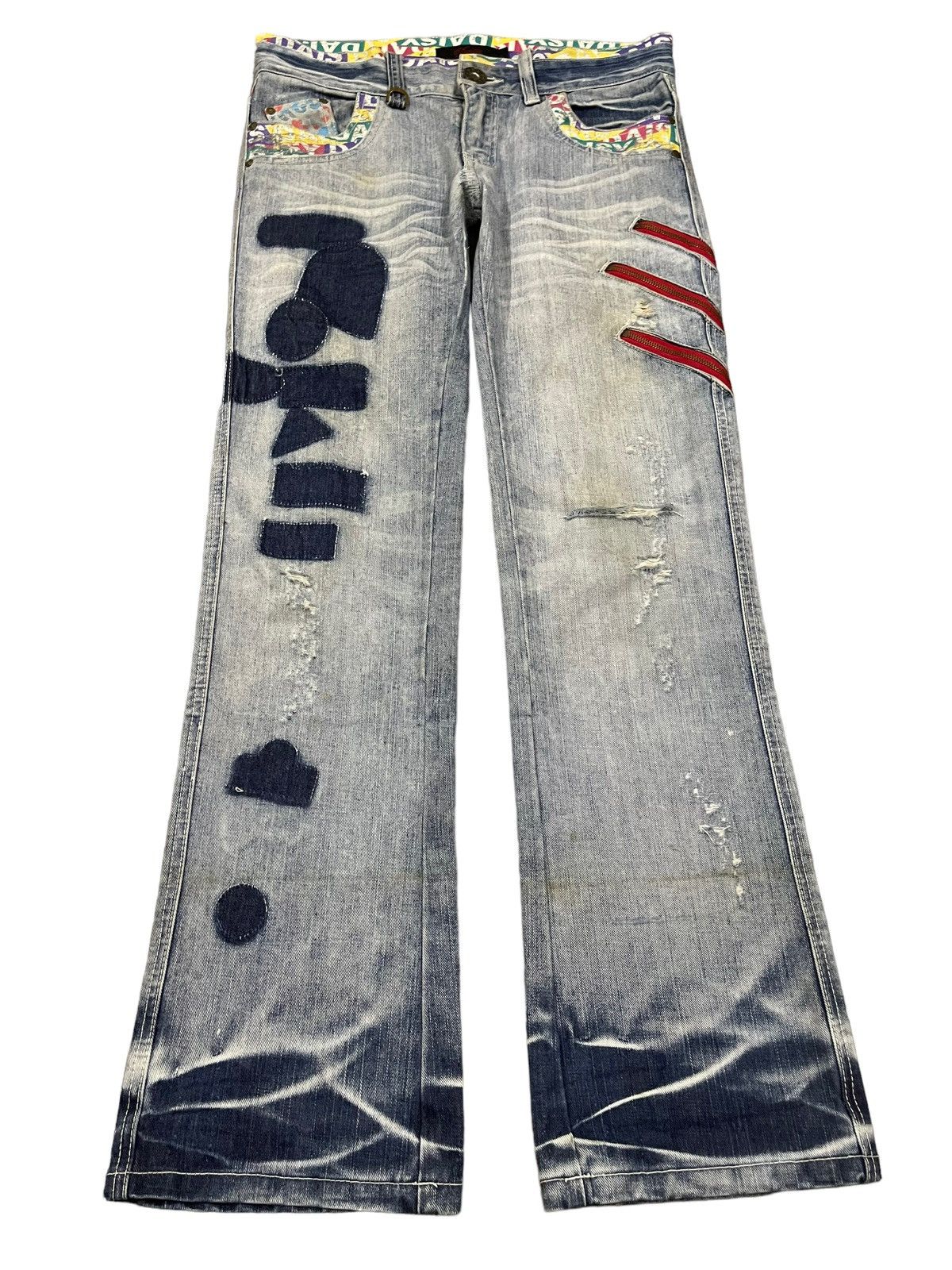 If Six Was Nine Vintage Japanese Brand Blue Wash Distress Flare Jeans Size US 33 - 1 Thumbnail