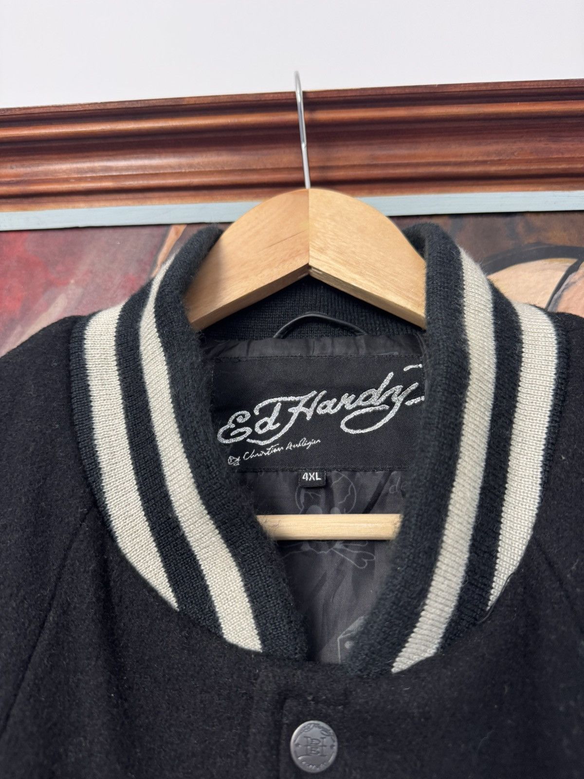 Ed Hardy Vintage Ed Hardy Christian Audigier Leather Varsity Jacket Size US XXL / EU 58 / 5 - 5 Thumbnail