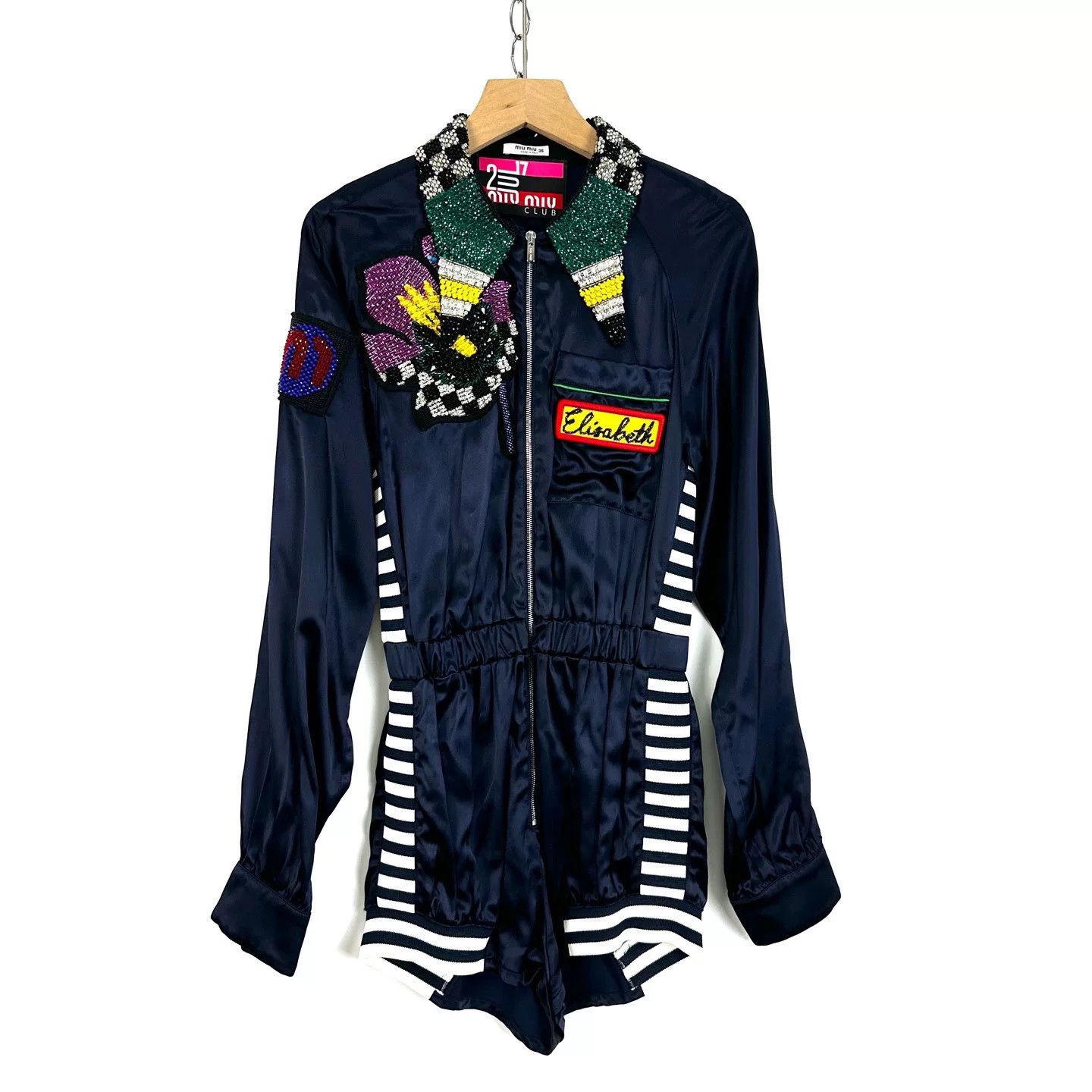 Miu Miu Miumiu Blue Rhinestone Embroidered Playsuit Size 36" / US 14 / IT 50 - 1 Thumbnail