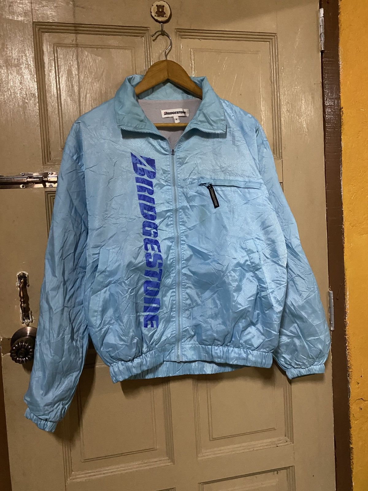 Vintage Vintage 90s Bridgestone Albelt Light Blue Nylon Windbreaker Size US M / EU 48-50 / 2 - 5 Thumbnail