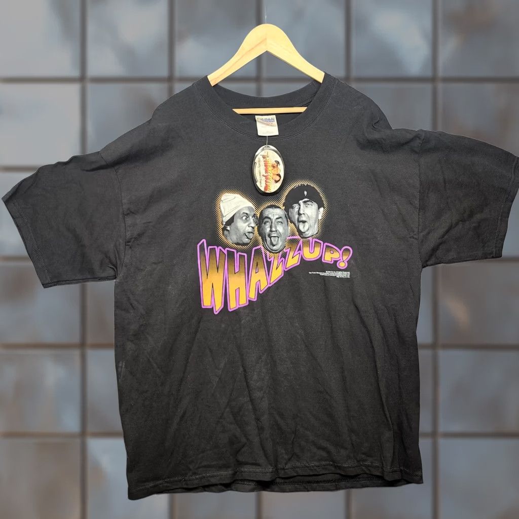 Gildan VINTAGE Deadstock Gildan T-Shirt Black 2XL Men Crew Neck Short Sleeve Y2K Three Stooges NOS NEW Whazzup! Size US XXL / EU 58 / 5 - 1 Thumbnail