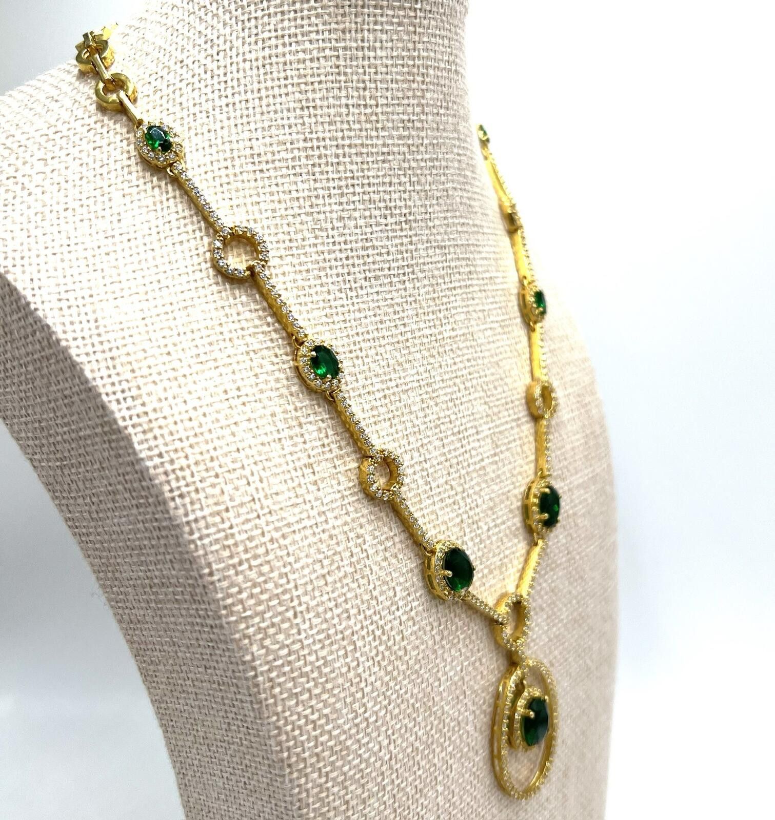 Other Gold-Over-Sterling Silver Emerald and CZ Art Deco Necklace Size ONE SIZE - 3 Thumbnail