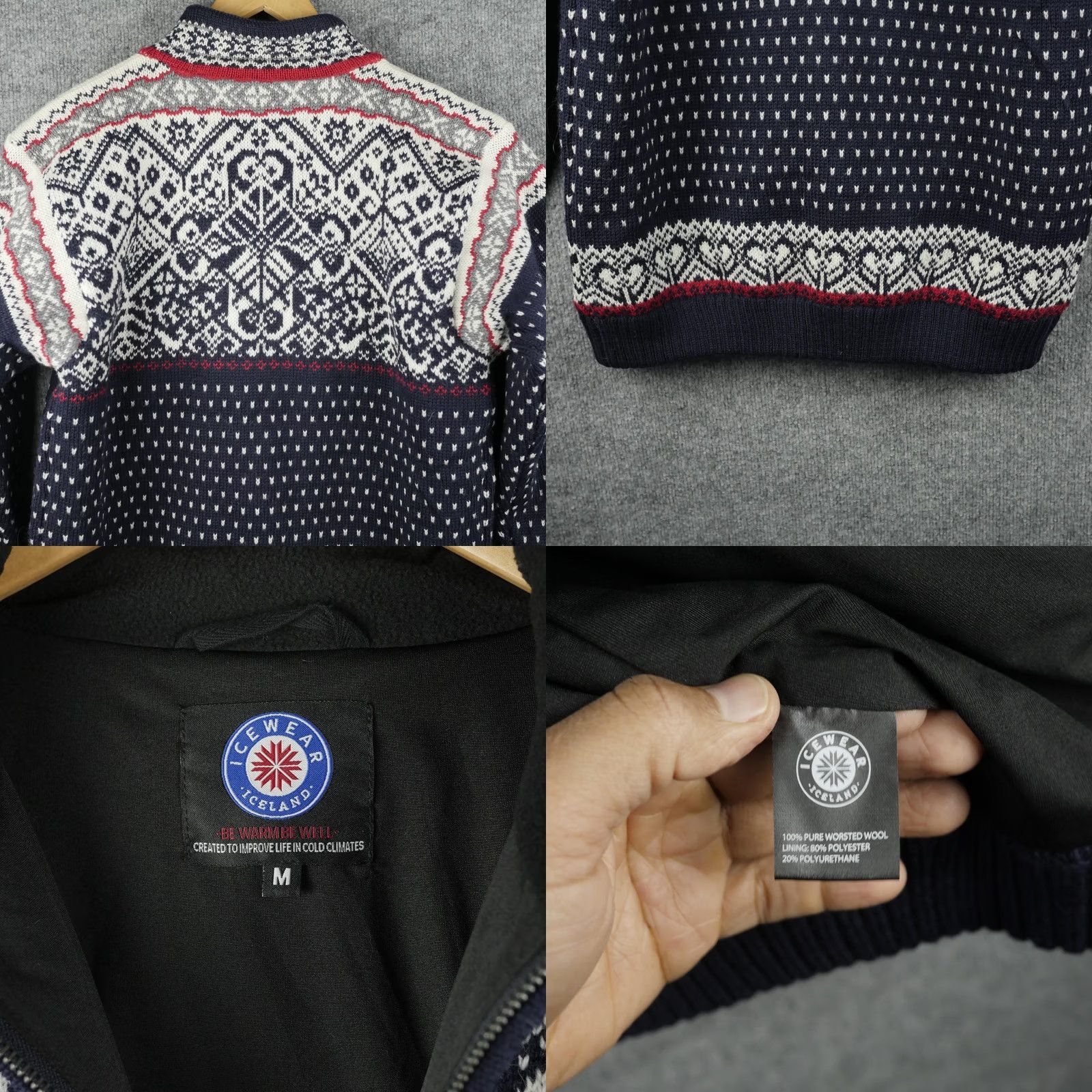 Vintage Icewear Mens Full Zip Ski Sweater Blue Fair Isle Wool Lined Mock Neck Pockets Winter Casual Size US M / EU 48-50 / 2 - 8 Thumbnail