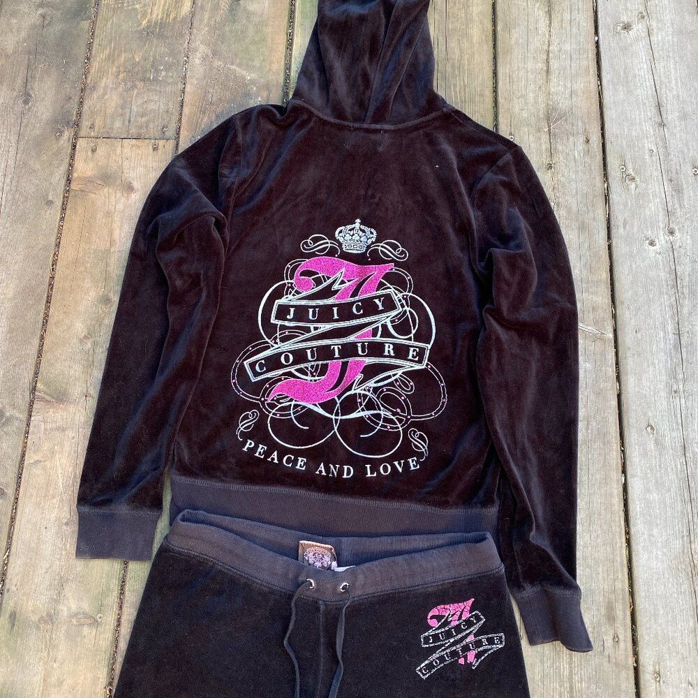Juicy Couture Vintage Y2K Juicy Couture Velour Tracksuit Black Bedazzled Size M / US 6-8 / IT 42-44 - 1 Thumbnail