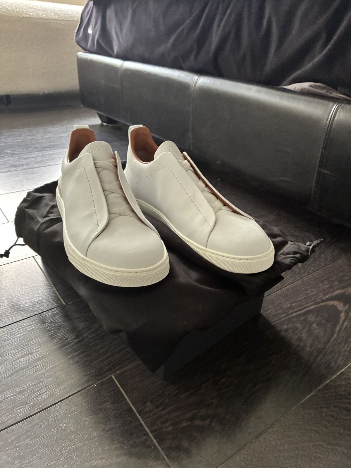 Zegna white leather triple stitch uk 7.5 eu 41.5