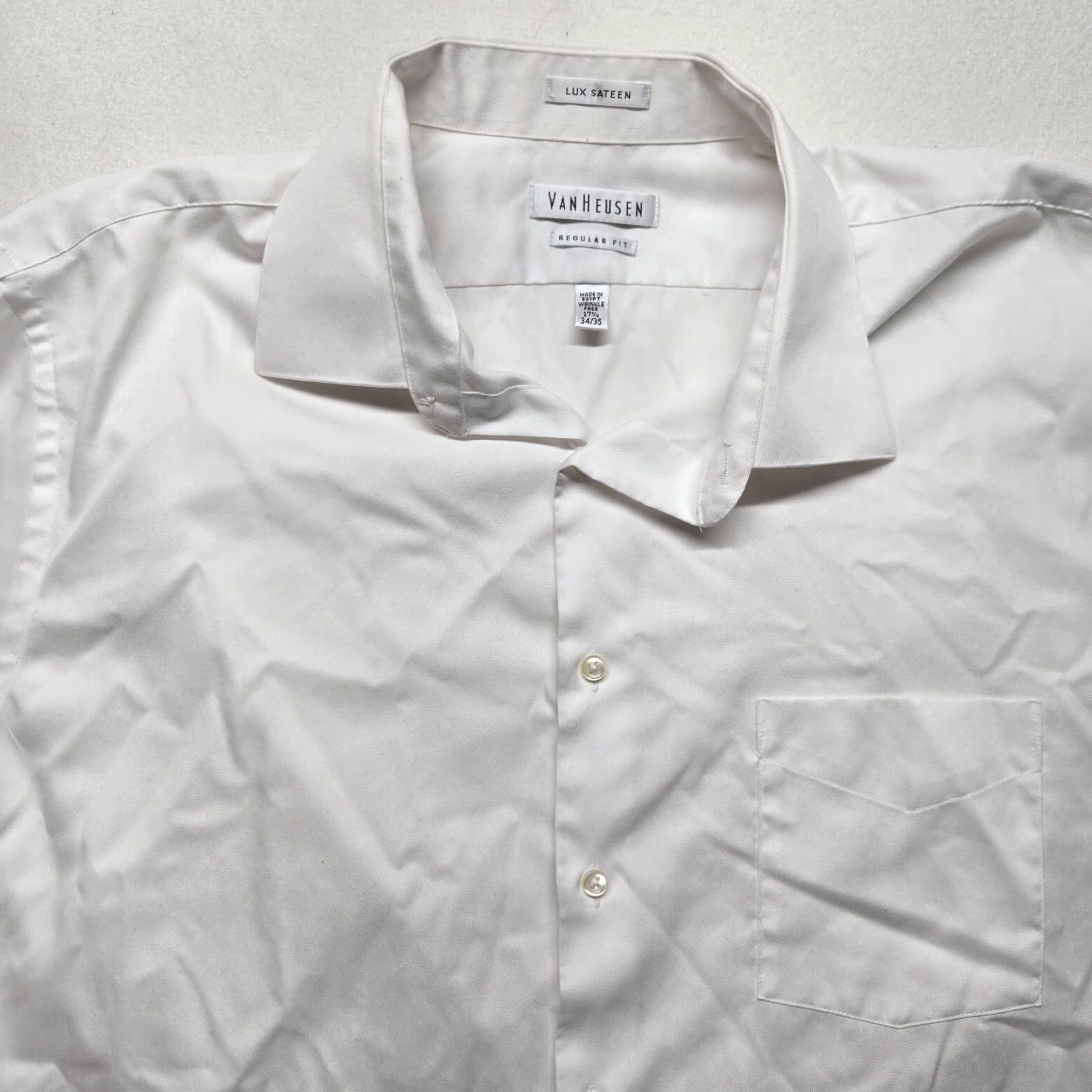 Van Heusen VINTAGE Van Heusen Dress Shirt Men's Regular Fit 17.5 White Cotton Blend Solid 90s Size 46R - 2 Thumbnail