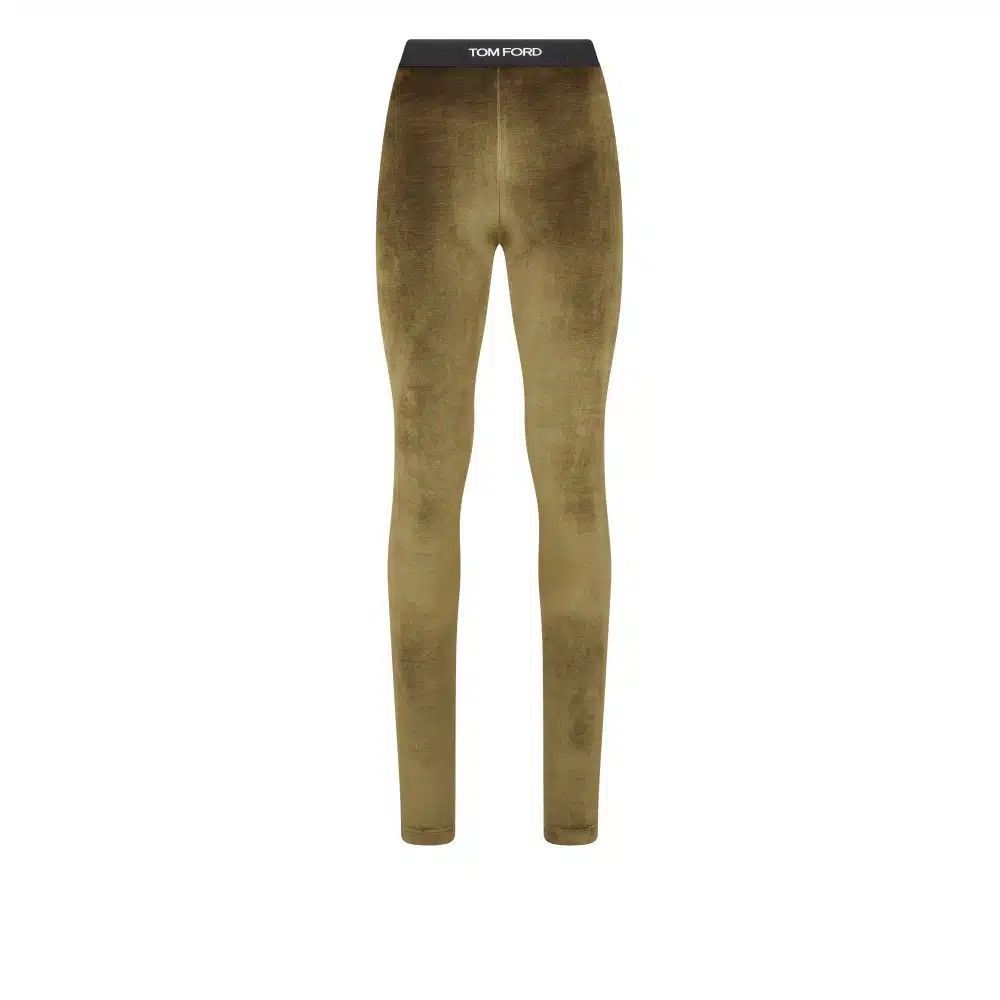 Tom Ford o1loc1c0426 PAJ121 Cotton Velour Leggings in Olive Green Size 25" / US 0 / IT 36 - 1 Preview
