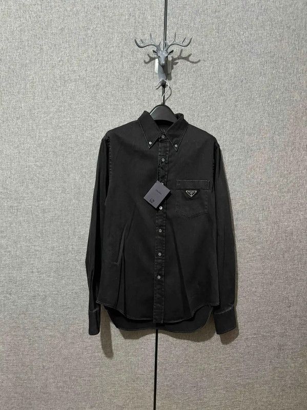 Prada Prada Black Gray Embroidered Logo Shirt Size US M / EU 48-50 / 2 - 1 Thumbnail