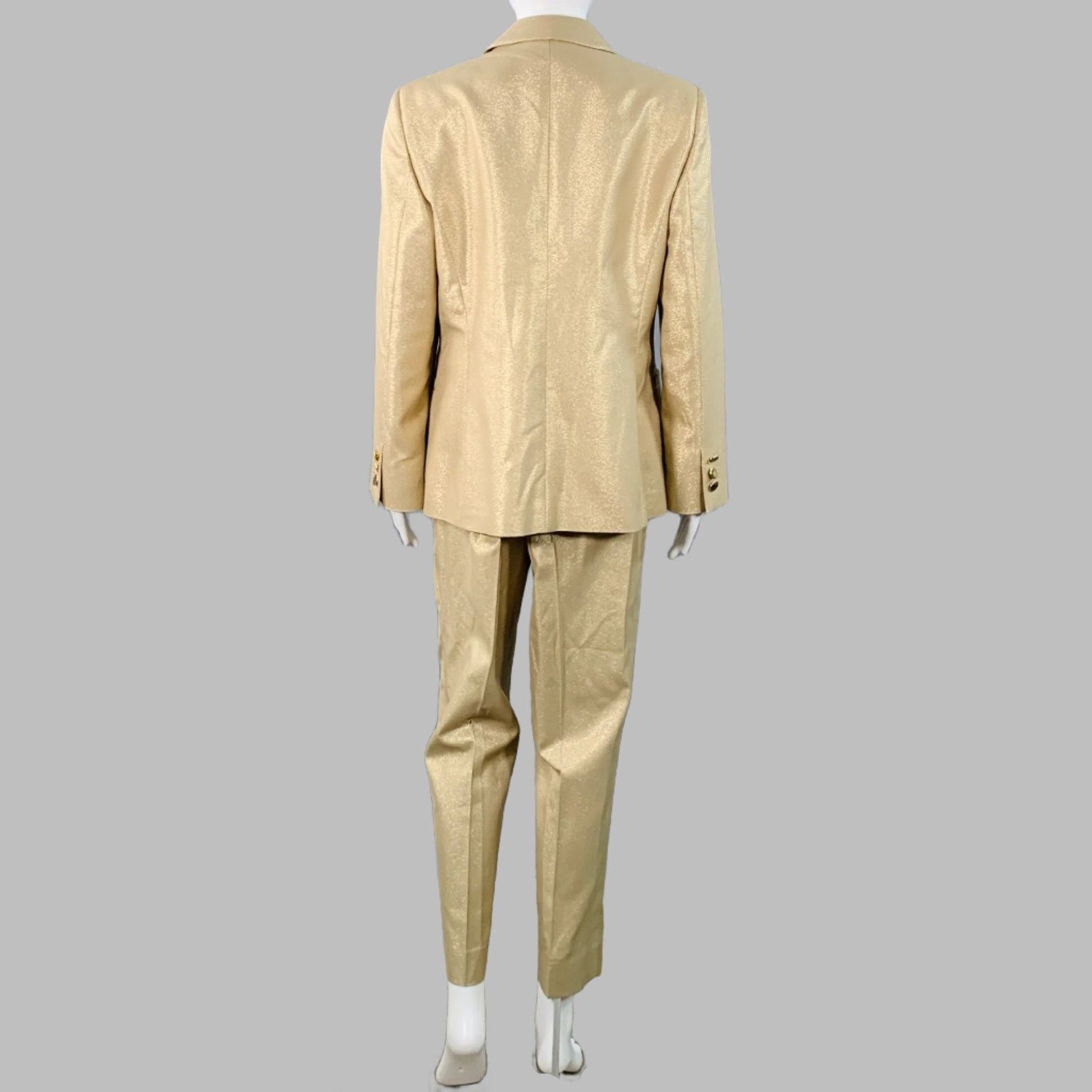 Emporio Armani EMPORIO ARMANI Size M Gold Metallic Notch Lapel Pantsuit Size 32" / US 10 / IT 46 - 3 Thumbnail