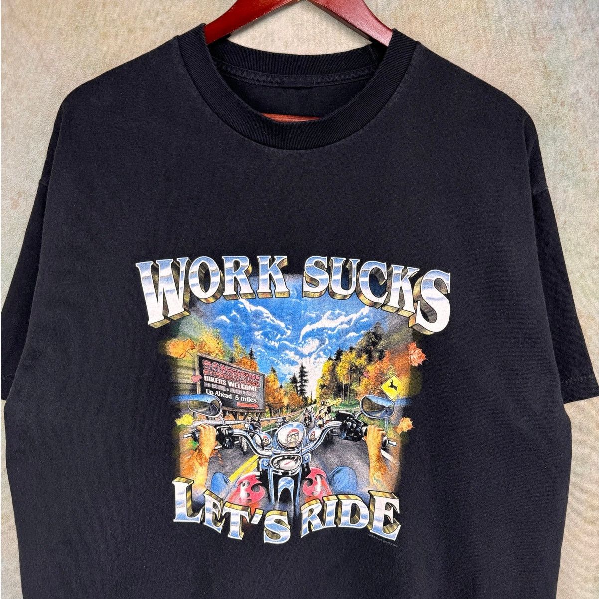 Vintage Y2K Work Sucks Lets Ride Biker T Shirt Sz XL Black Size US XL / EU 56 / 4 - 6 Thumbnail