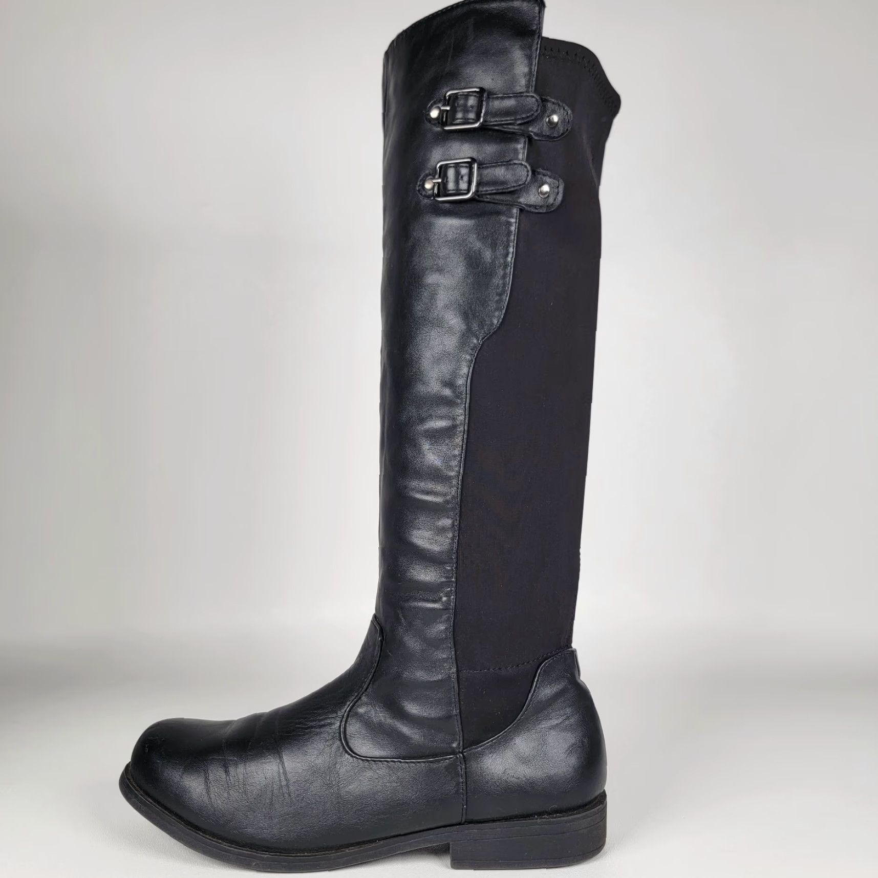 Vintage Jasmine Women's Tall Boots Black Faux Leather Stretch Fabric Size 9 M Size US 9 / IT 39 - 6 Thumbnail
