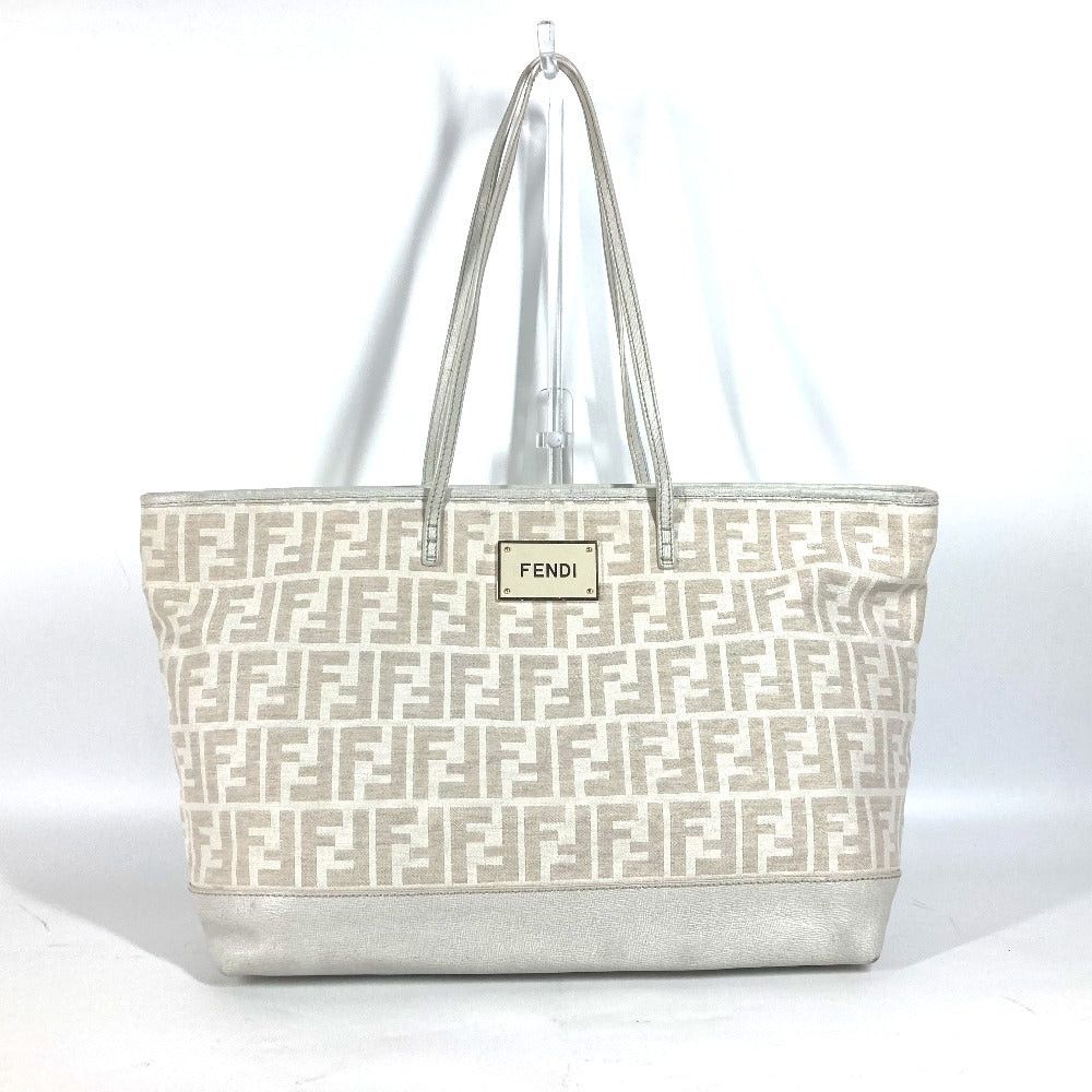 Fendi 8Bh185 Briefcase Shawl Tote Bag Zukka Logo Metal Plate Shoulder Leather/canvas Women White